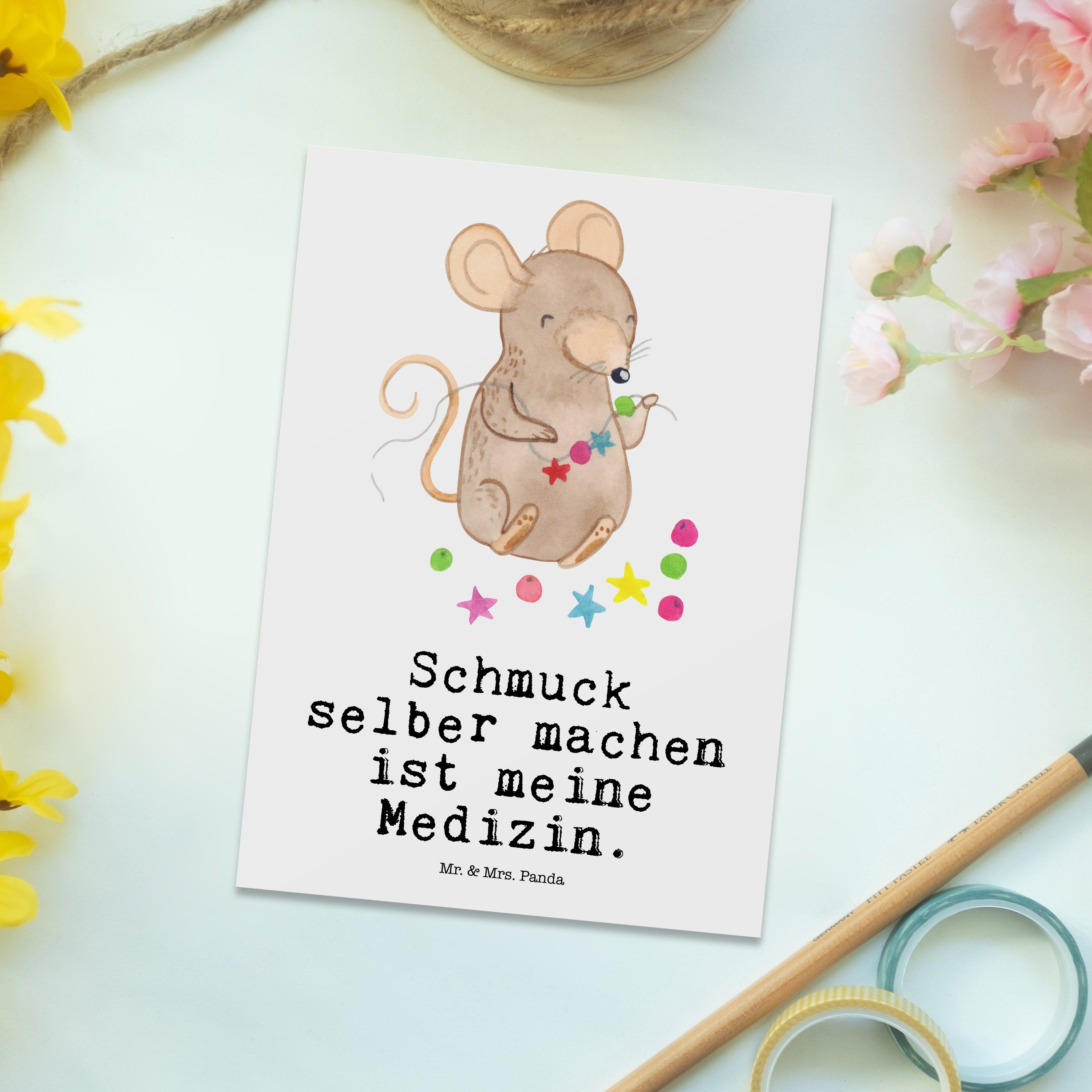 & Medizin Mrs. Panda machen Geschenk, - Mr. Maus Schmuck Danke, - selber Schmuck Weiß Postkarte