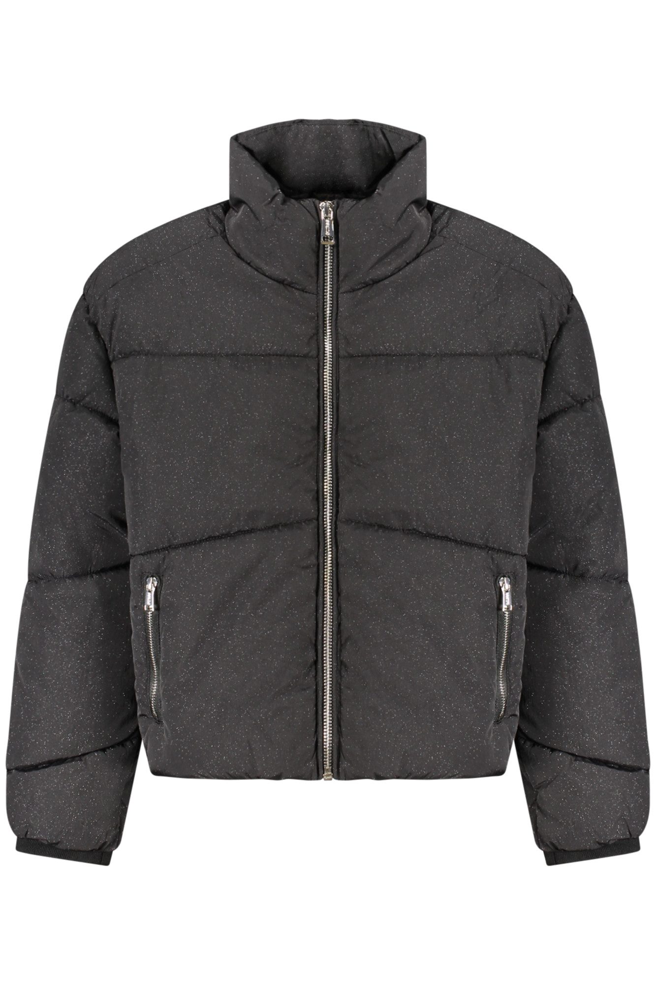 GUESS JEANS Outdoorjacke Stylische Schwarze Mädchenjacke mit Glänzenden Details und Reißvers