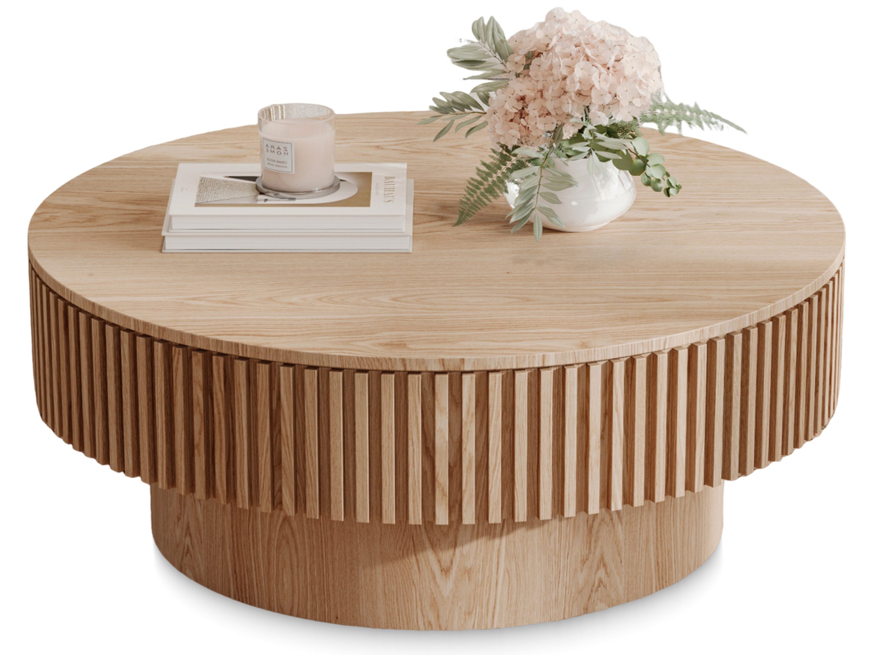 SeedWave Couchtisch mit Stauraum Sofatisch in Pilzform mit 75cm Runder Tischplatte, Wohnzimmertisch mit Massivholzfurnier