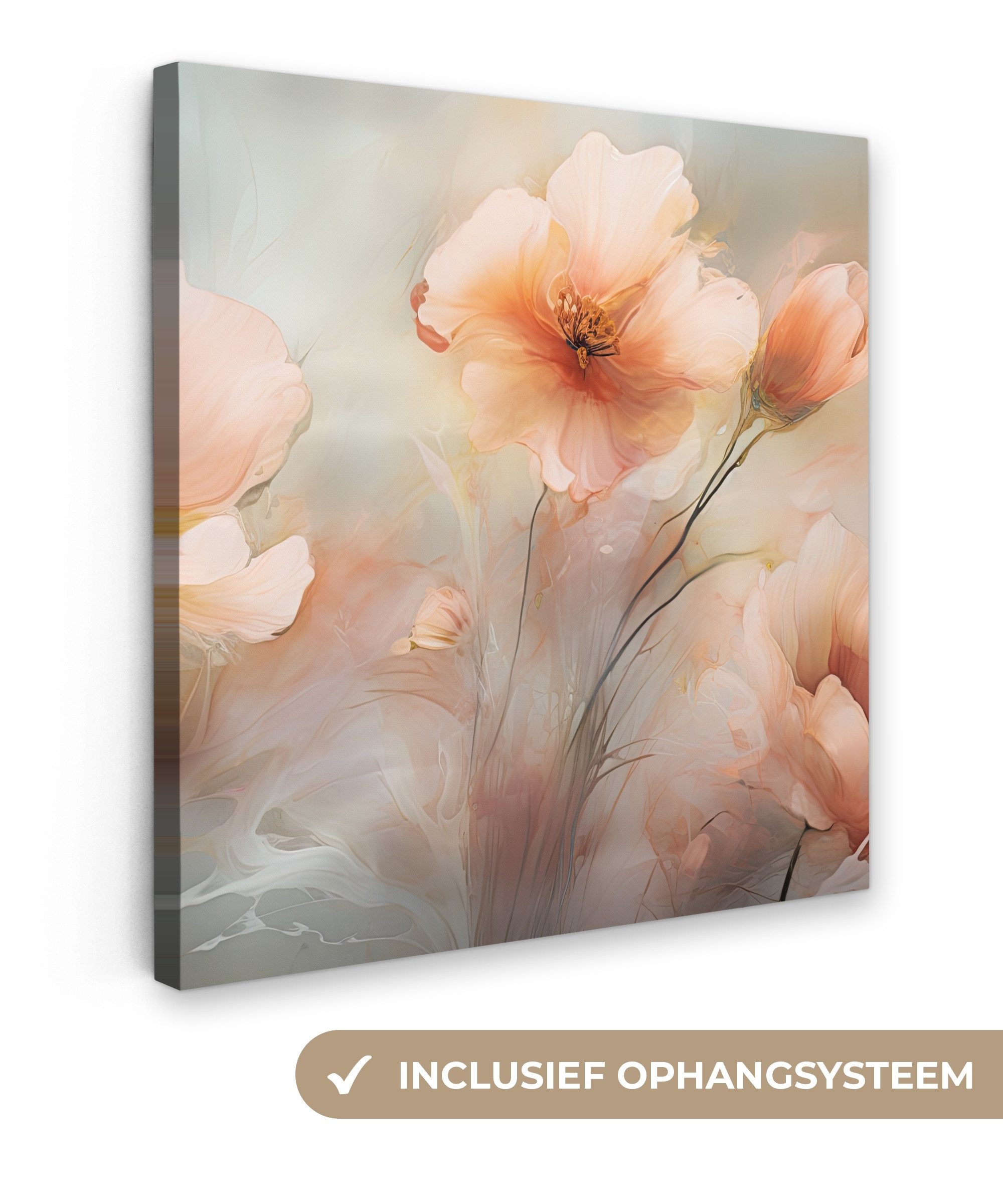 OneMillionCanvasses® Leinwandbild Blumen - Pastell - Kunst - Mohnblumen - Aquarell, Fotodruck (1 St), Wandbild, Deko Schlafzimmer Wohnzimmer Flur 20x20 cm