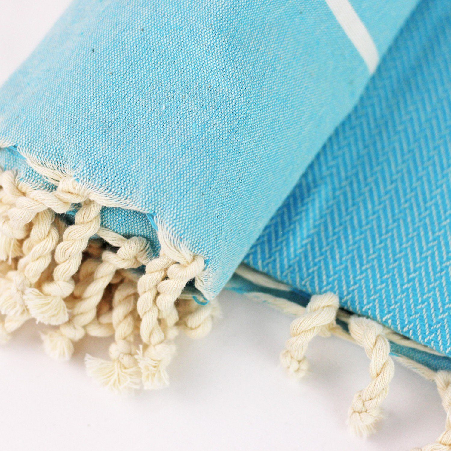mitienda Hamamtuch Handtuch Fouta sand aqua, Badetuch aus Baumwolle, Frottier