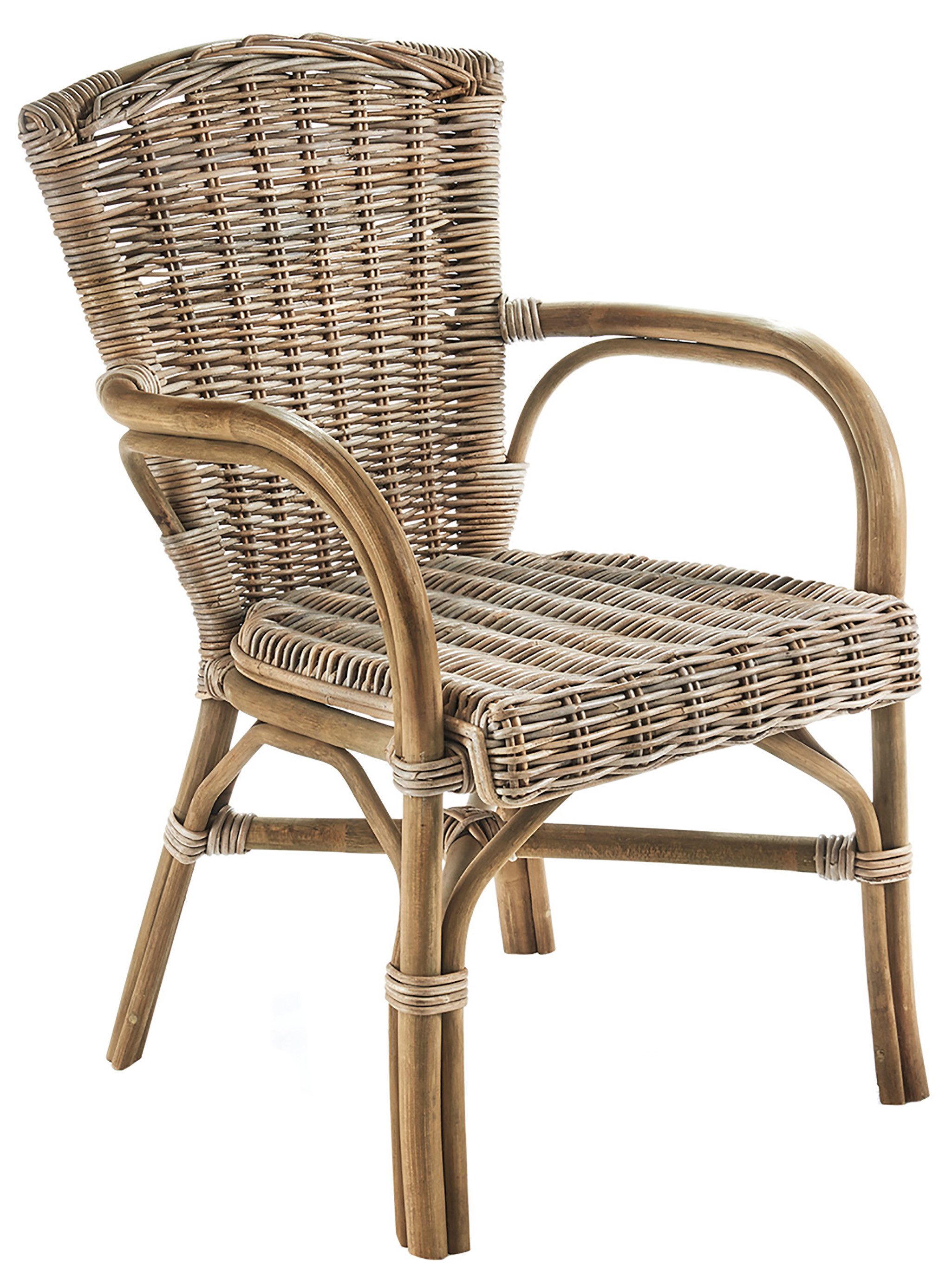 Kobolo 4-Fußstuhl Sessel YORK aus Rattan in kubu grey (aus Rattan, 1 St), 57x52x45/86 cm