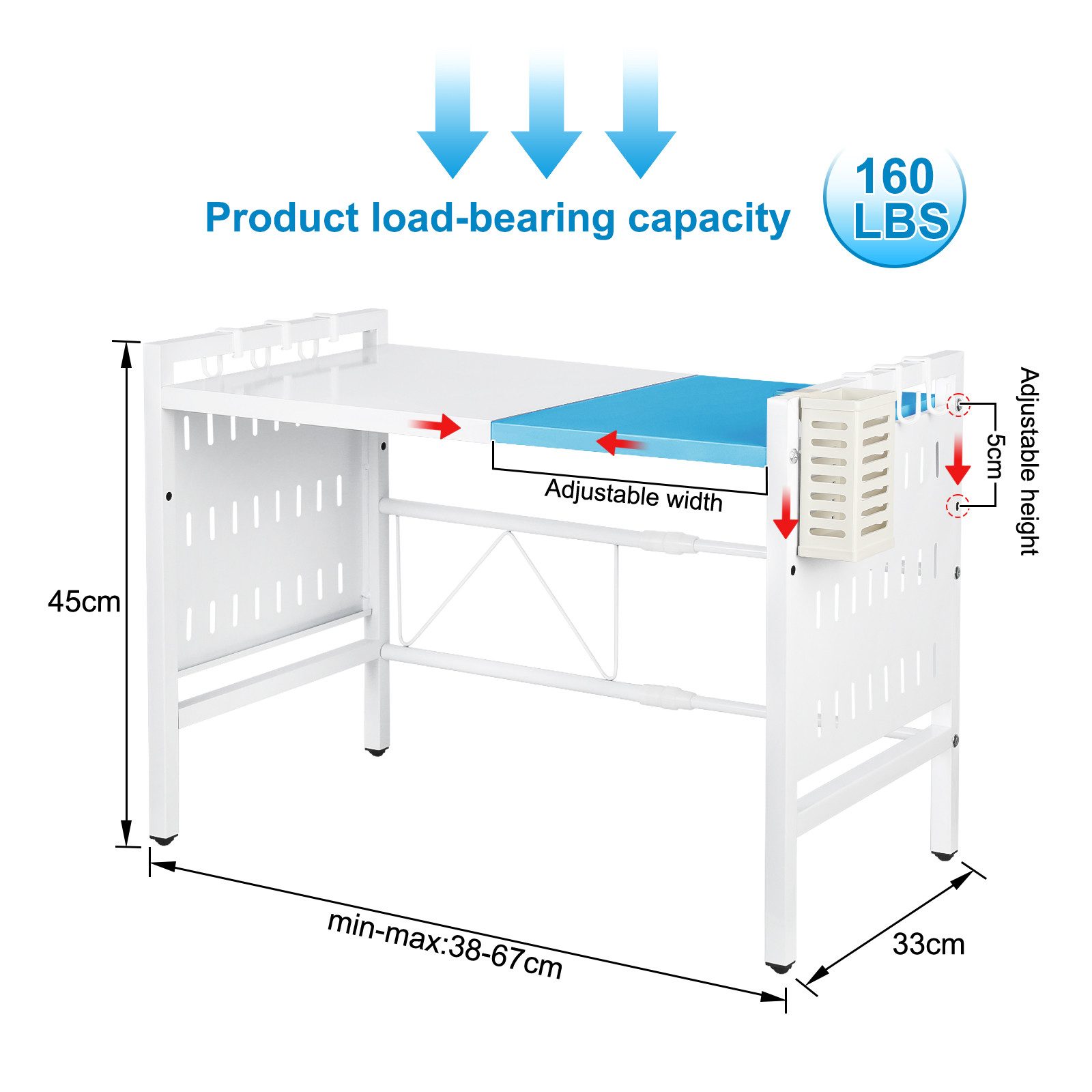 JEOBEST Regal Erweiterbares Mikrowellen Regal 38-67cm mit 6 Haken, Essstäbc günstig online kaufen
