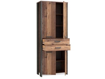 Moebel-Eins Bücherregal, CASSIA Büroschrank 4 Türen + 2 Schubkästen, Material Dekorspanplatte, Old Wood Vintage/betonfarbig