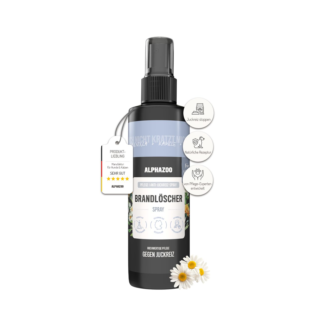 ALPHAZOO Fellpflege Brandlöscher Anti Juckreiz Spray für Hunde, 250 ml, gegen Juckreiz, gegen trockene Haut, gegen Pilz, Milben, Grasmilben