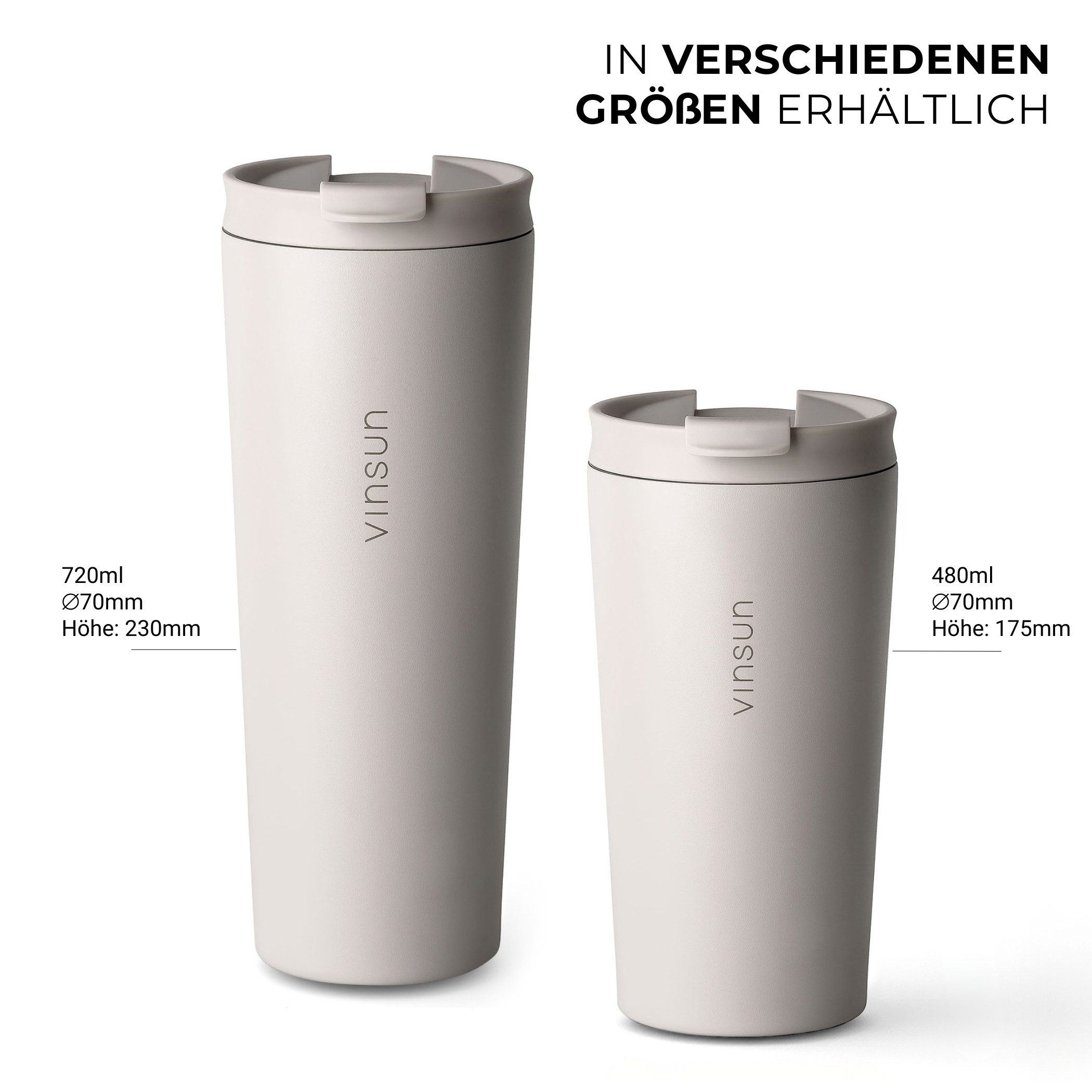 Vinsun Thermobecher Edelstahl Becher mit Strohhalm 480ml - Isolierbecher auslaufsicher, 4-tlg., Edelstahl, Doppelwandig isoliert, BPA frei, bruchfest, Kalt- und Heißgetränke