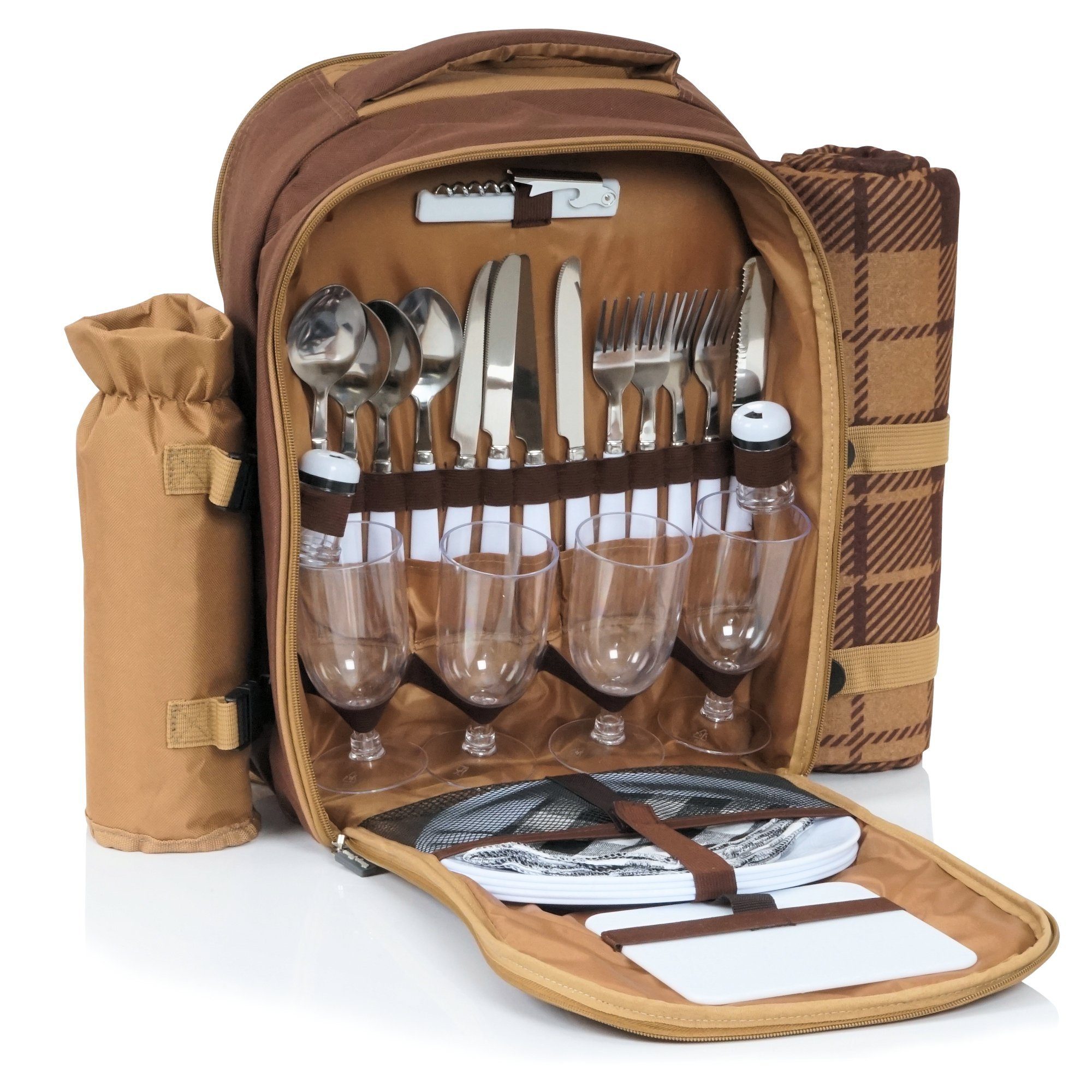 Freizeitrucksack Picknickrucksack für 4 Personen, Braun, leicht und wasserdicht