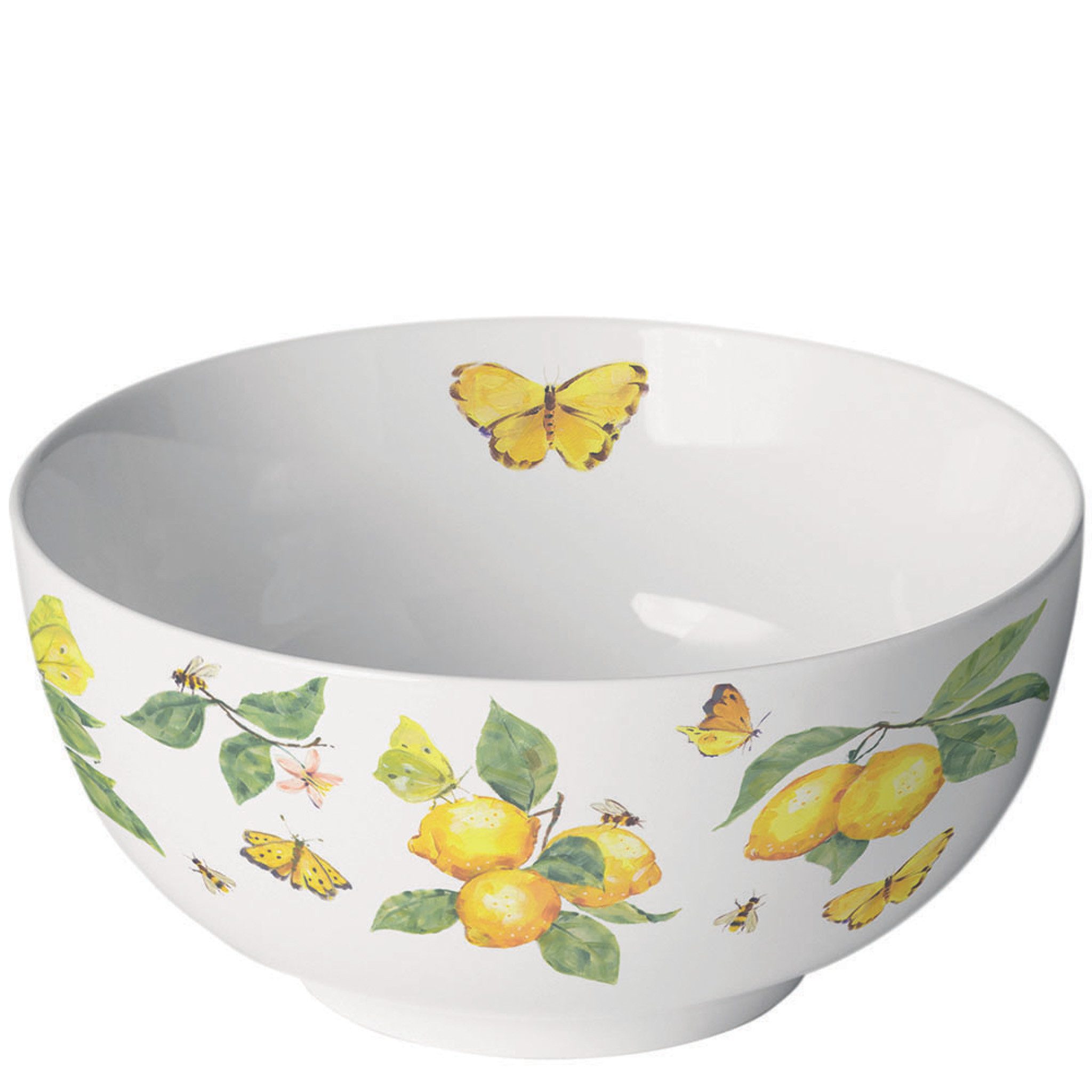 Ambiente Luxury Paper Products Müslischale, Keramik, Schale Porzellan 14x6,5cm Zitronen & Schmetterling Motiv Weiß / Gelb