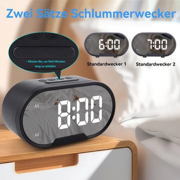 DOPWii Wecker LED-Wecker, Snooze-Funktion Einstellbare Lautstärke Spiegelwecker