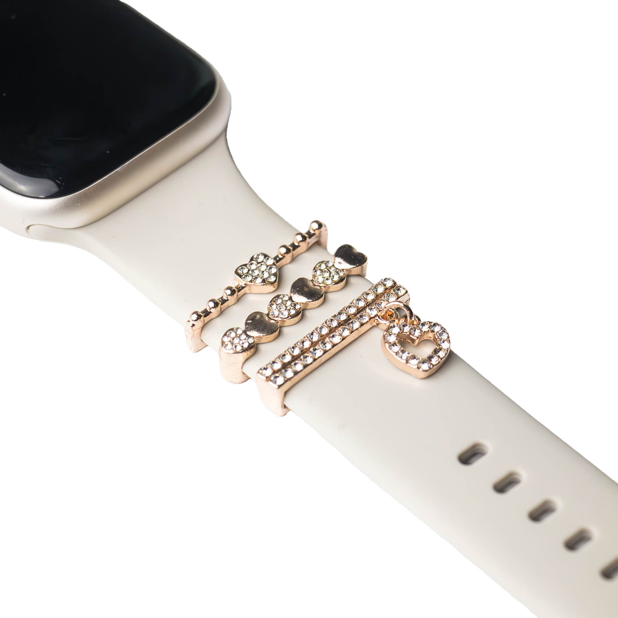 ARTVALL Smartwatch-Armband Apple Watch Charms Set 38/40/41mm & 42/44/45/49mm, Smartwatch Schmuck Herzanhänger & Strasssteine Rosegold