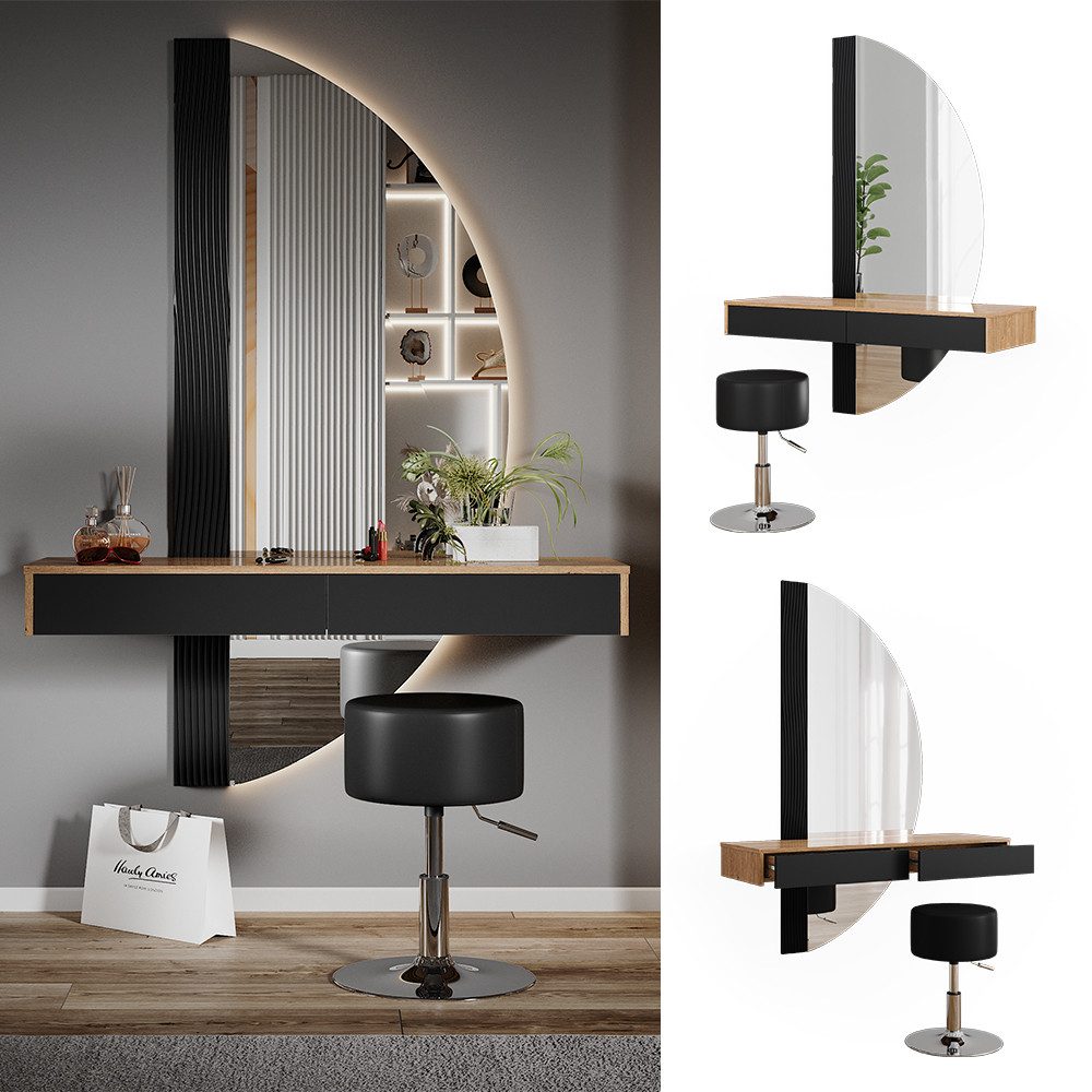 Vicco Schminktisch Melisa, Eiche/Schwarz, 120 cm günstig online kaufen