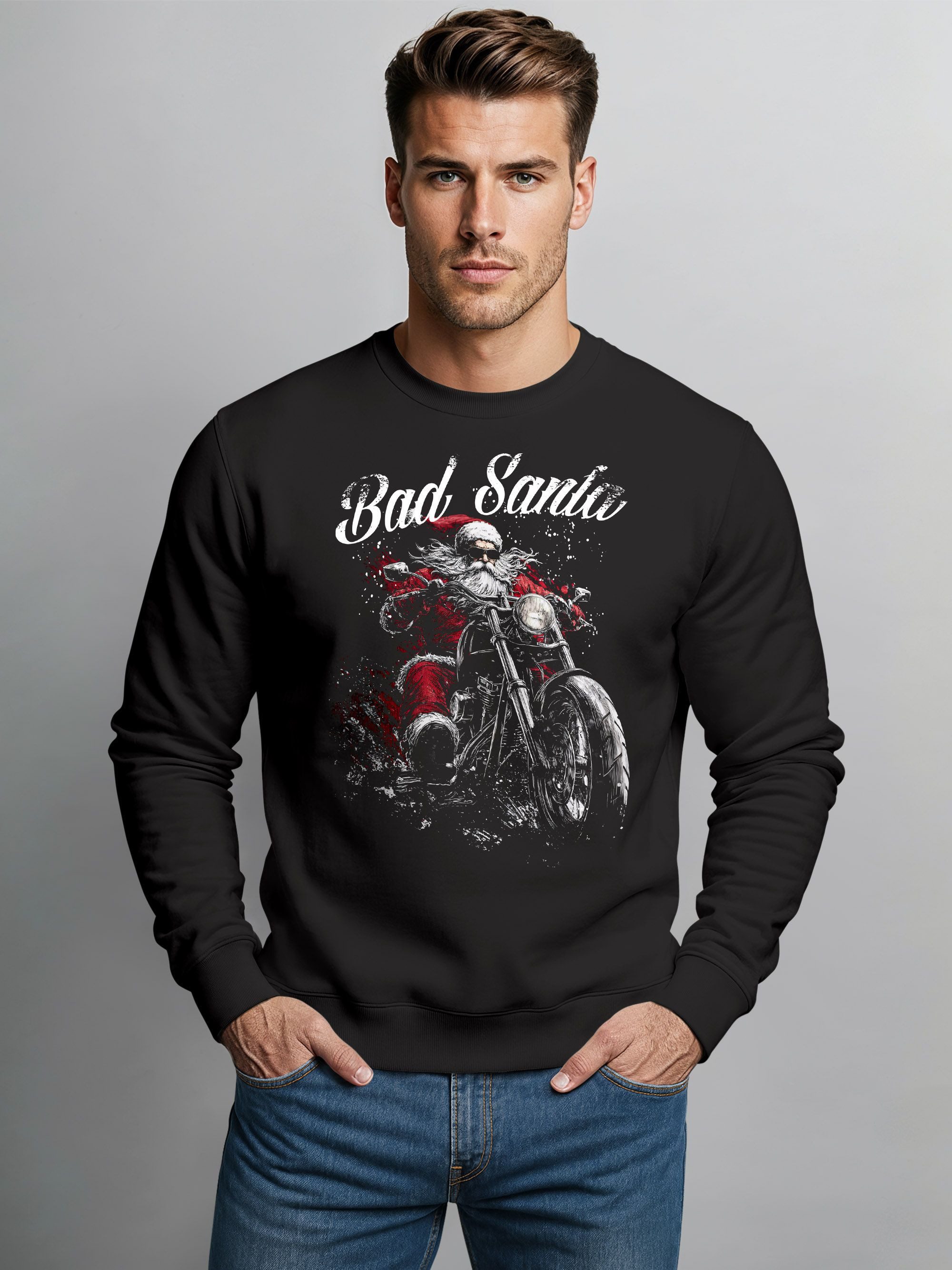 MoonWorks Sweatshirt Sweatshirt Herren Weihnachtspullover Weihnachten Bad Santa Design