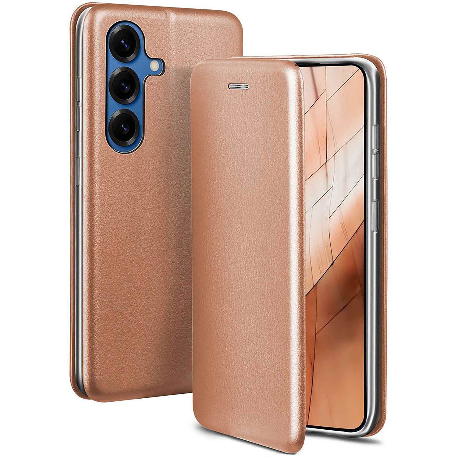 ONEFLOW Handyhülle für Samsung Galaxy S25 Premium Hülle Business Cover Rosa 6,2 Zoll, 360 Grad Schutzhülle Flip Case Etui Klapphülle Dünn Leder Handy Tasche