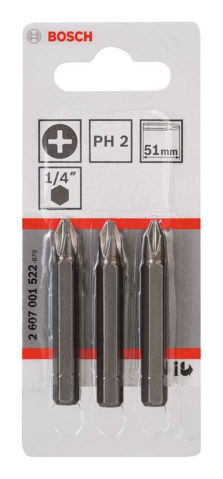 Thumbnail - BOSCH Kreuzschlitz-Bit, 3 Stück, Schrauberbit Extra-Hart - PH 2 x 51 mm - 3er-Pack