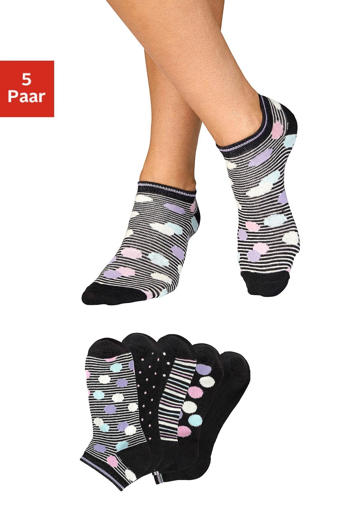 Bench. Sneakersocken Damen bunte Söckchen, unterschiedliche Designs (Packung, 5-Paar, Gr. 35-38 bis 39-42) gestreift und gepunktet