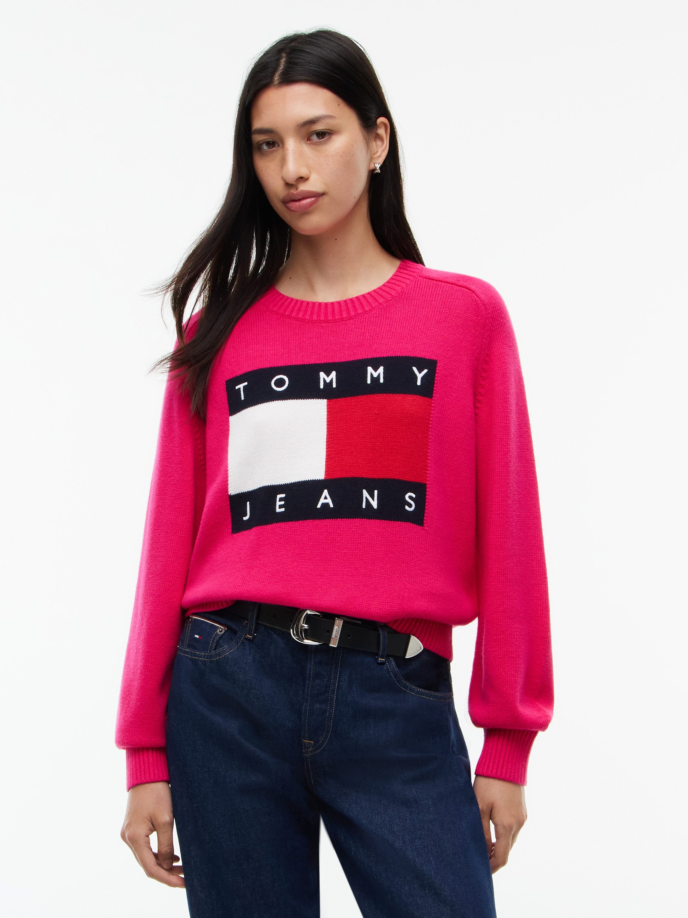 Tommy Jeans Rundhalspullover TJW FLAG SWEATER EXT Baumwollmischung