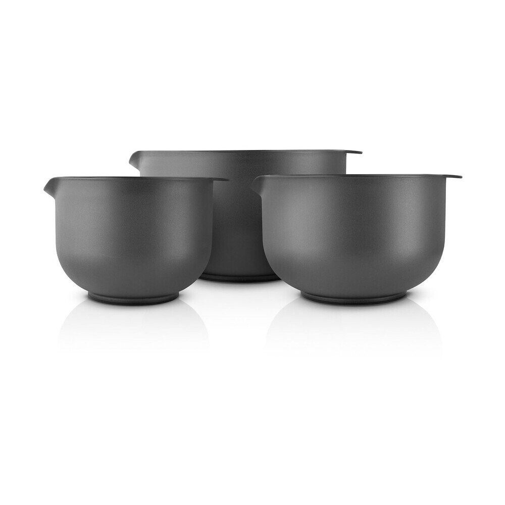 Eva Solo Rührschüssel Rührschüssel 3er-Set Eva grau, Kristallglas, (Set, 1-tlg), drei Größen, rutschfester Gummiring, Ausgießer