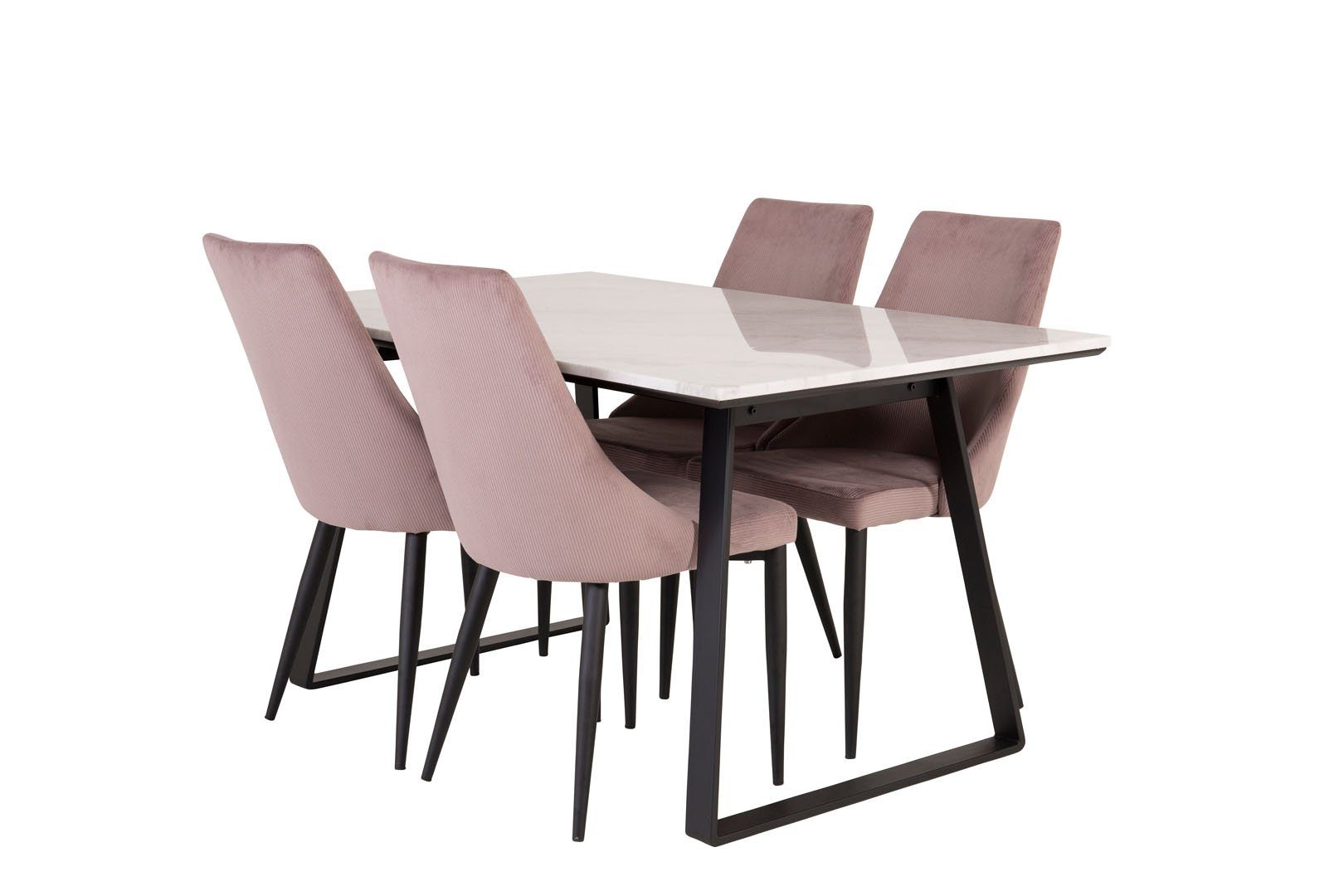 ebuy24 Essgruppe Estelle Essgruppe Esstisch Marmor weiß und 4 Leone, (5-tlg) Pink