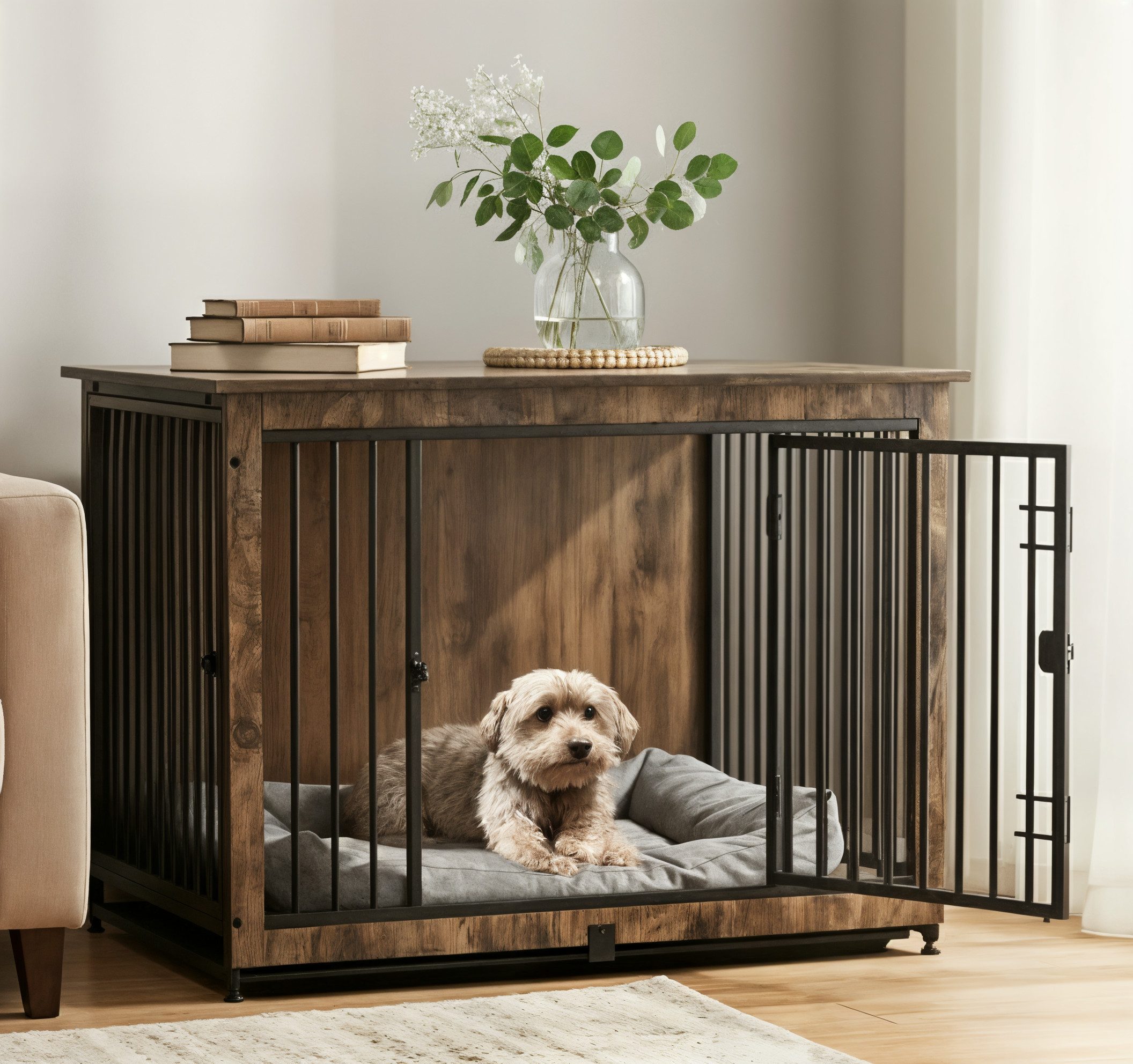 Zooprinz Hundehütte Hundebox Hundehaus Indoor Innen, Ausziehbarer Boden, Höhenverstellbar, 2 Türen