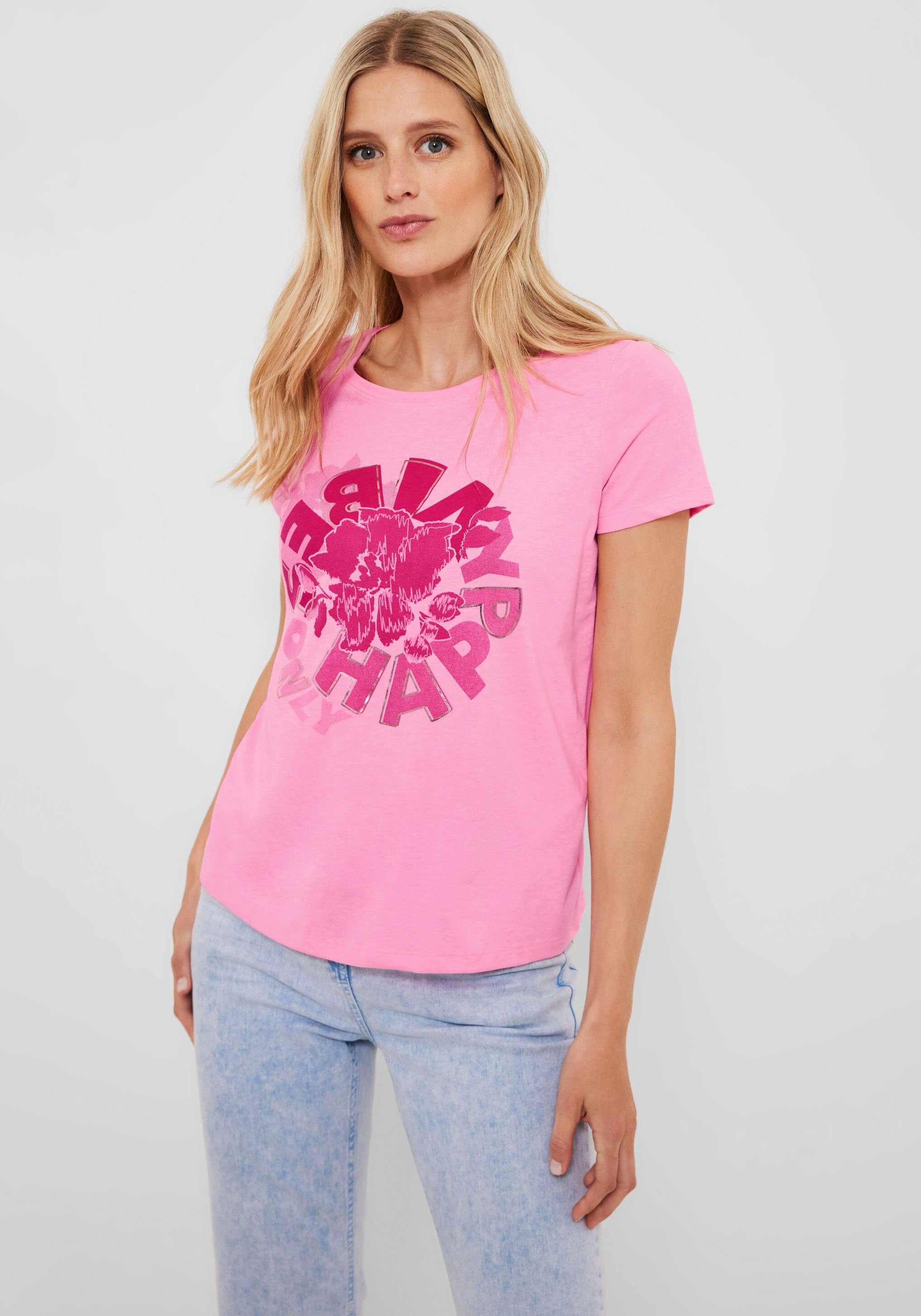 Cecil T-Shirt im hüftlangen Schnitt soft neon pink