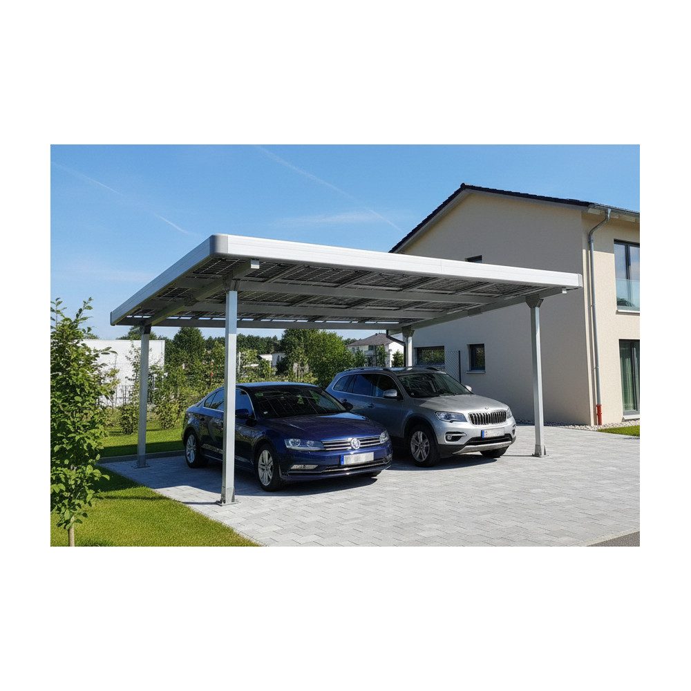 Home Feeling Doppelcarport Carport für 2 Autos inkl. 15 Module mit Dachverkleidung & Regenrinne