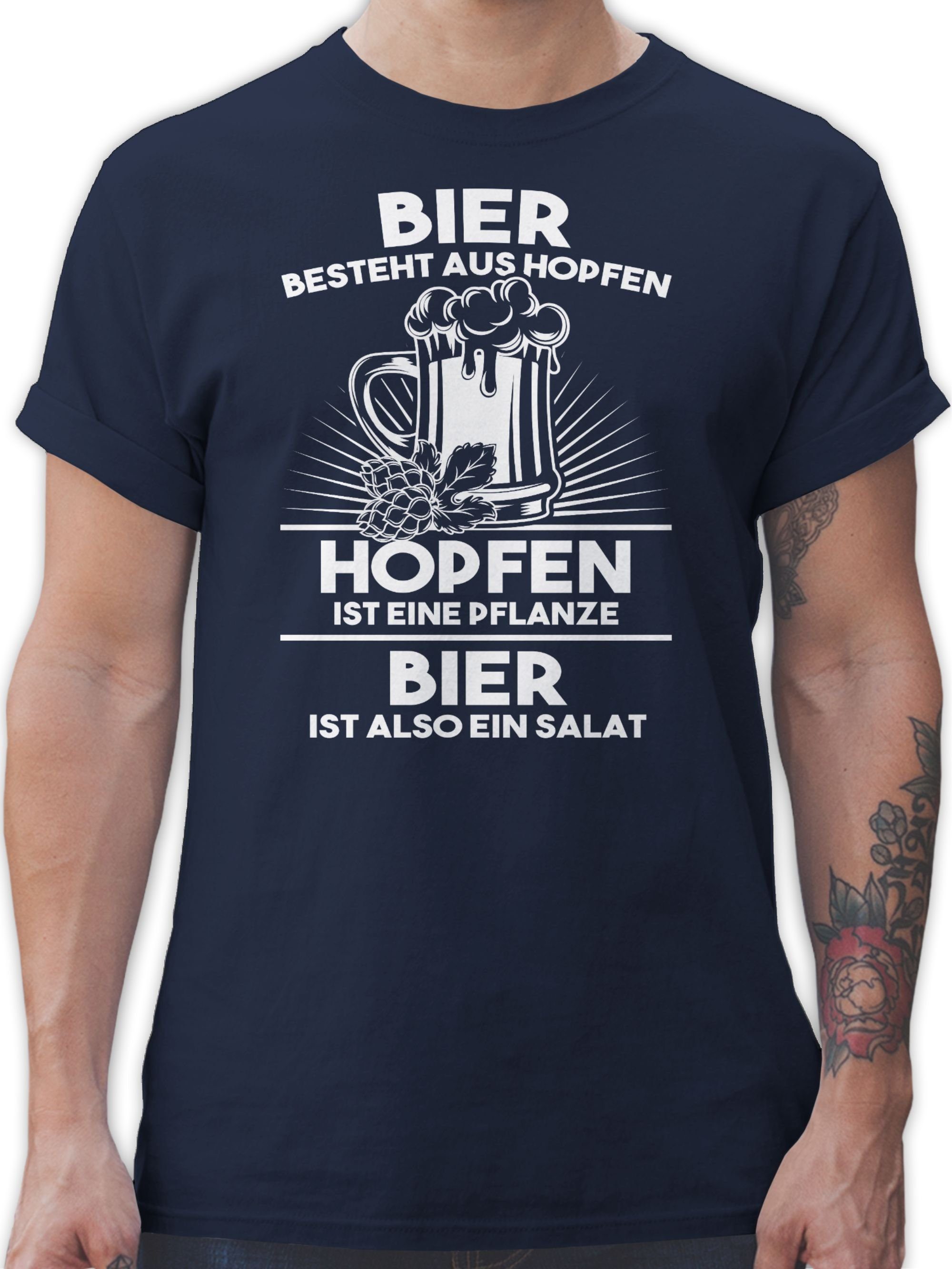 Shirtracer T-Shirt Hopfen ist eine 2 mit Navy ist Salat Sprüche Pflanze Statement Spruch Blau Bier