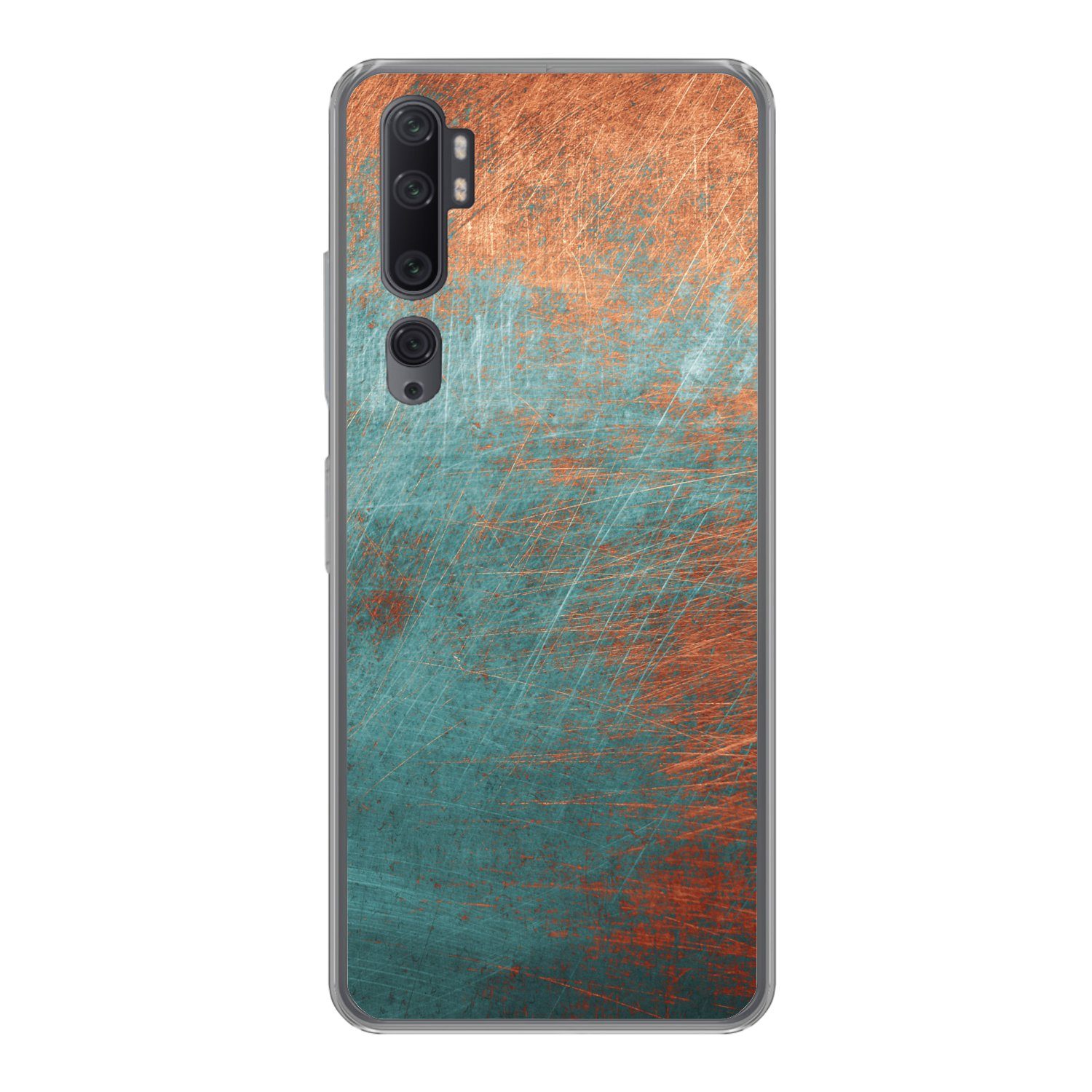MuchoWow Handyhülle für Xiaomi Mi Note 10 Metall - Rost - Bronze - Blau - Abstrakt - Struk
