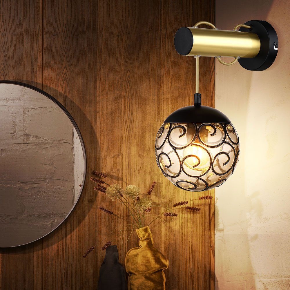 GLOBO LIGHTING Wandleuchte, Leuchtmittel nicht inklusive, Wandlampe Wandleuchte Flurlampe Ornamente Kugel rauch E27 H 36 cm