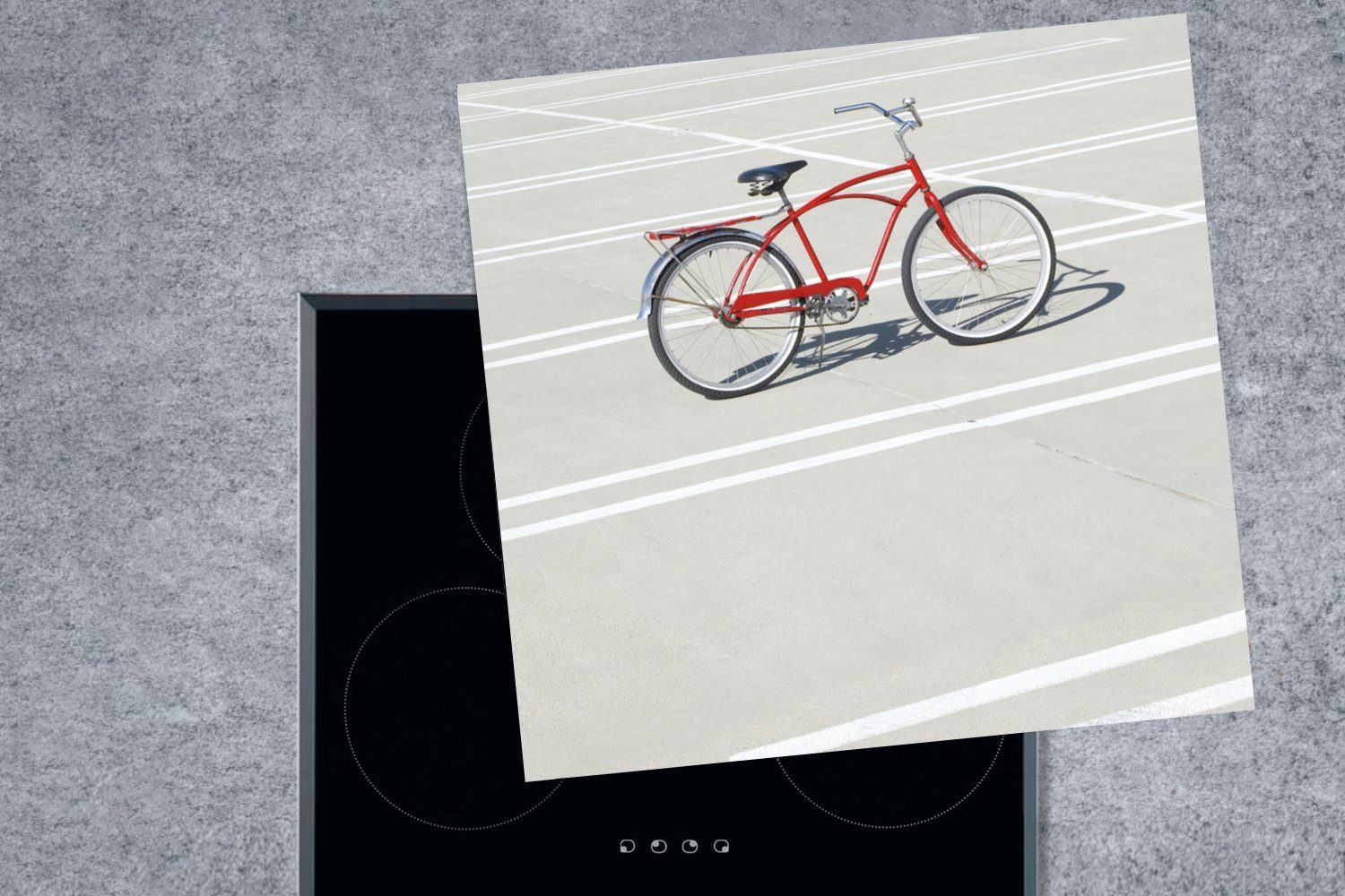 - Fahrrad (1 Rot Herdblende-/Abdeckplatte cm, für Ceranfeldabdeckung, - Arbeitsplatte 78x78 MuchoWow Vinyl, Weiß, küche tlg),