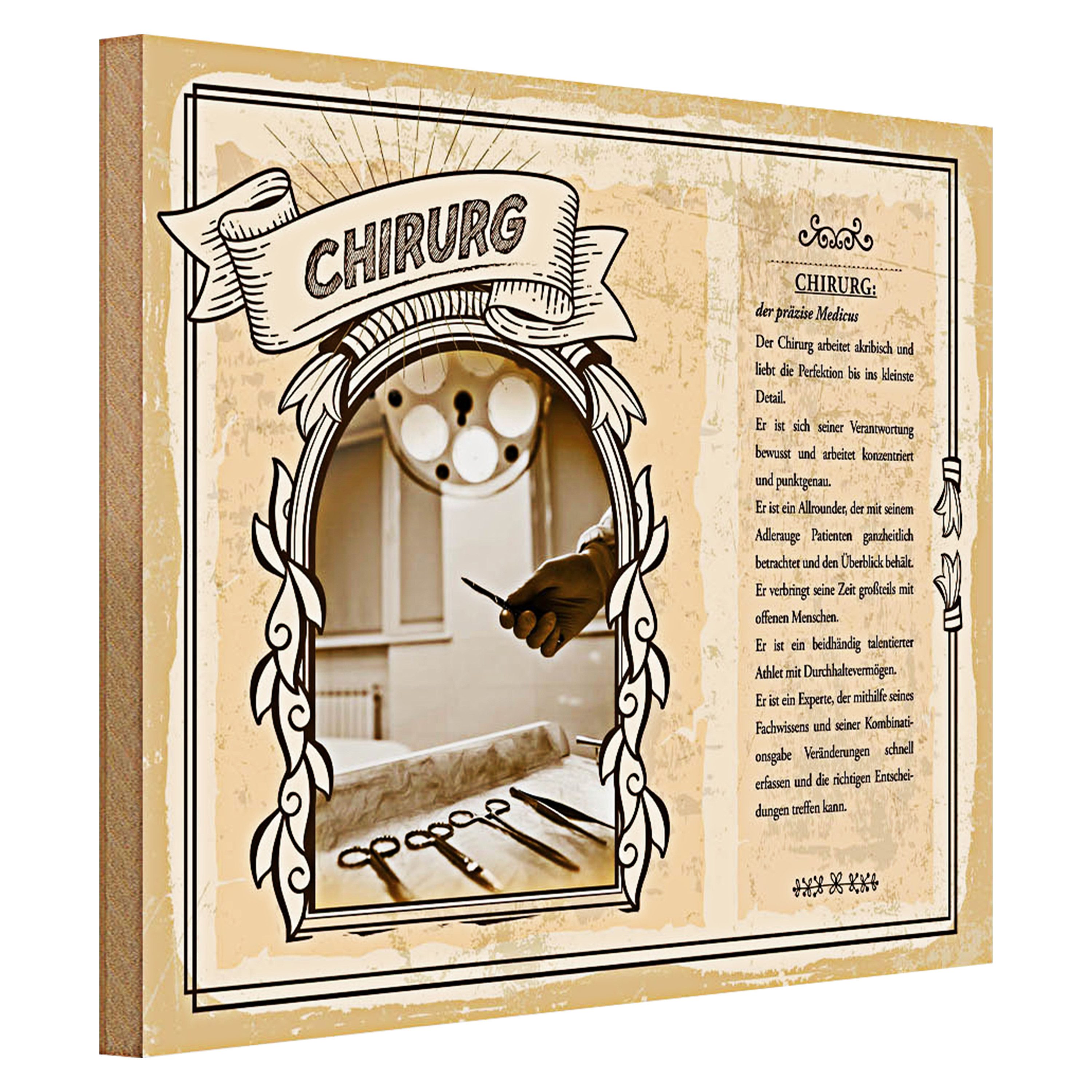 Roomando Holzbild Berufe 40x30cm Chirurg präzis Medicus Perfektion