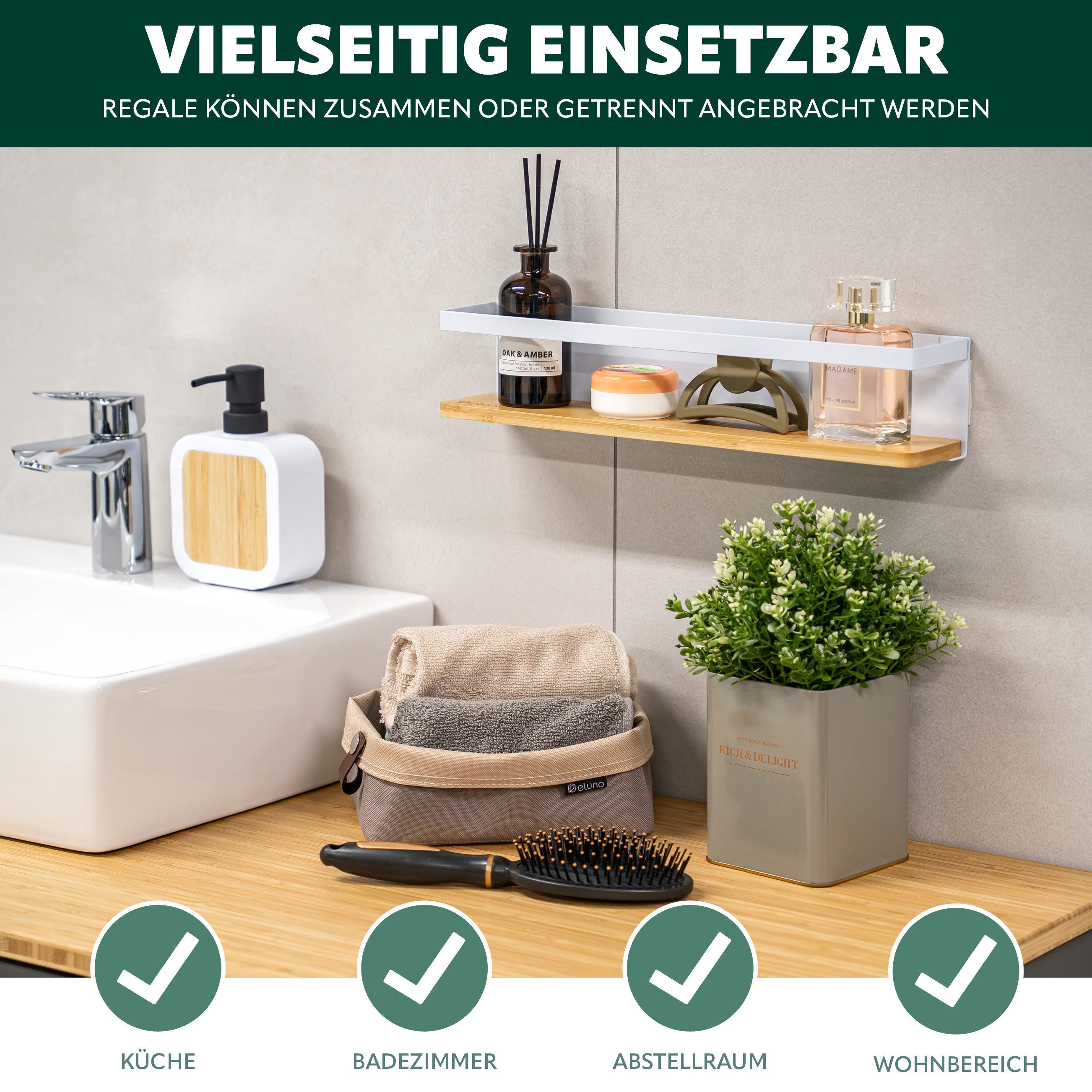 eluno Gewürzregal Gewürzregale 2er Set mit Bambusboden, 2-tlg. – Bild 5 von 5