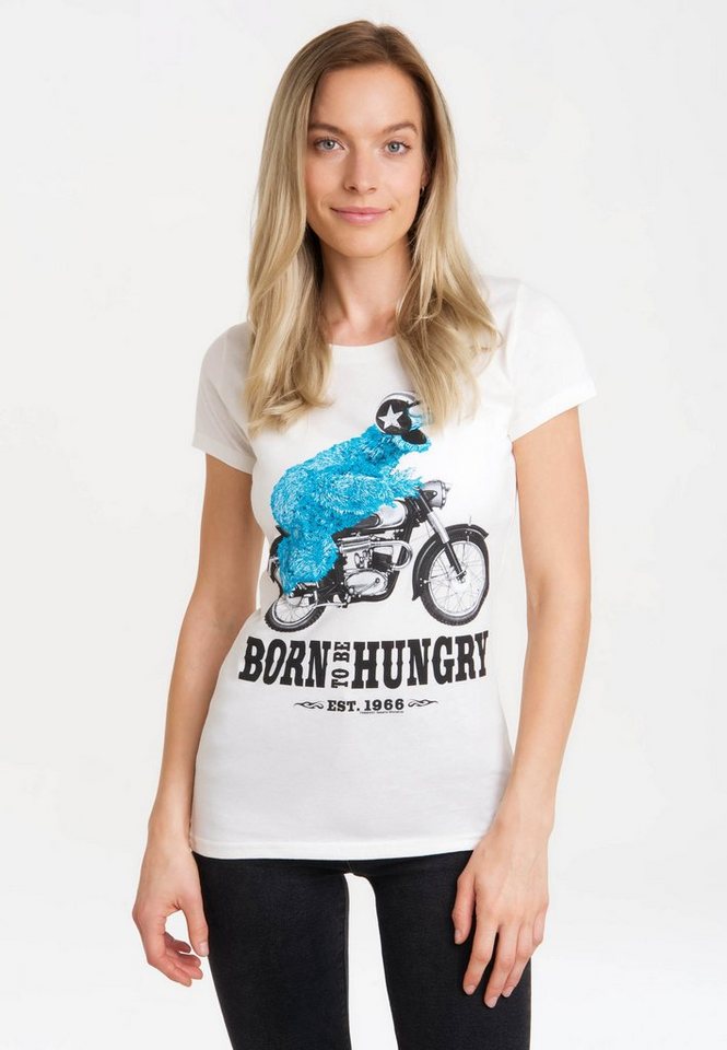 Form dank Motorrad seine Sesamstraße LOGOSHIRT Krümelmonster Behält Einlaufvorbehandlung T-Shirt - Print, mit lizenziertem