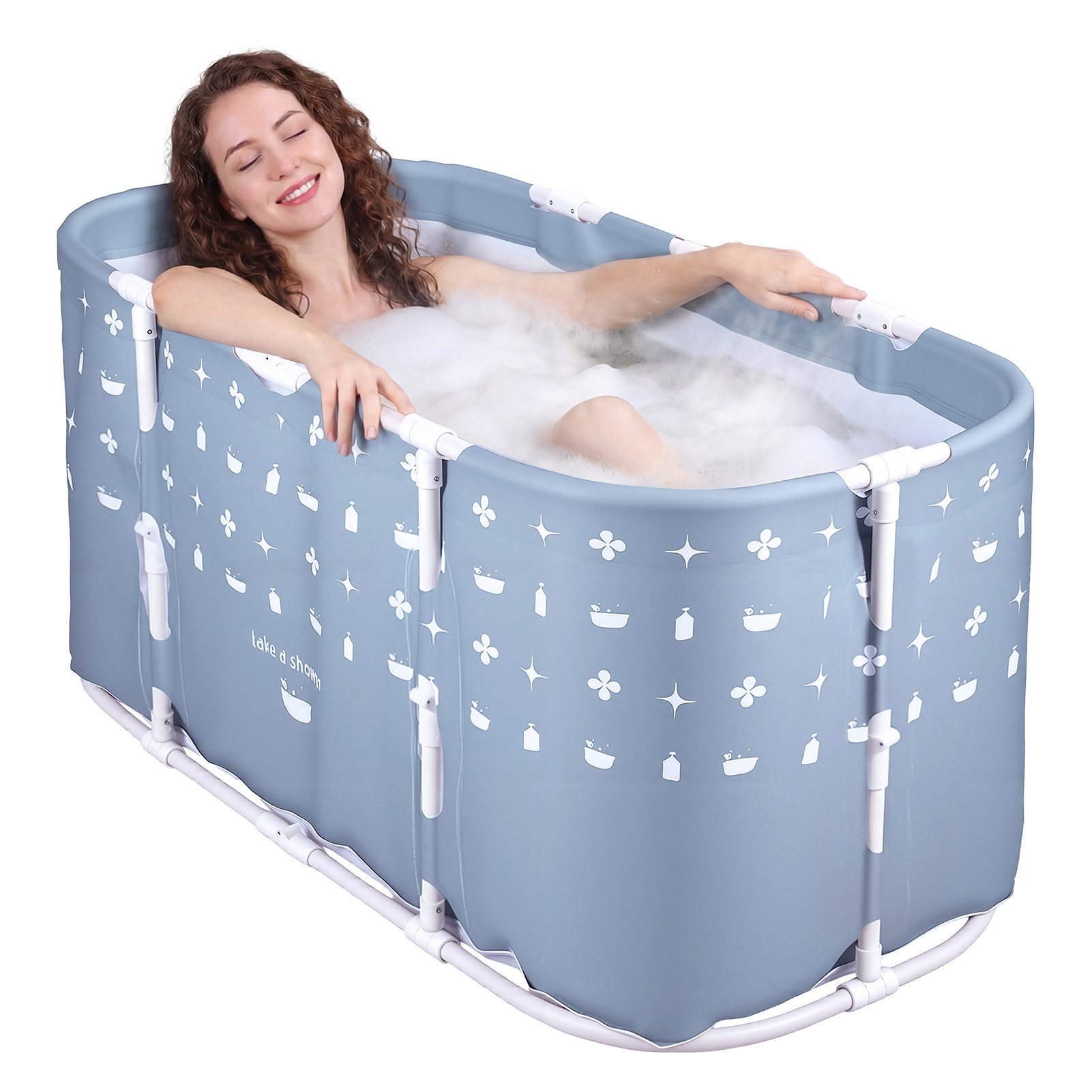 Rutaqian Badewanne Faltbare Badewanne Erwachsene & Kinder 115x58x56cm Familienbadewanne, (Tragbare Badewanne für Dusche, Kinder Summer Schwimmbad, 1-tlg), Mobile Klappbadewanne Freistehend Eisbad Mini Pool für Dusche, Grau