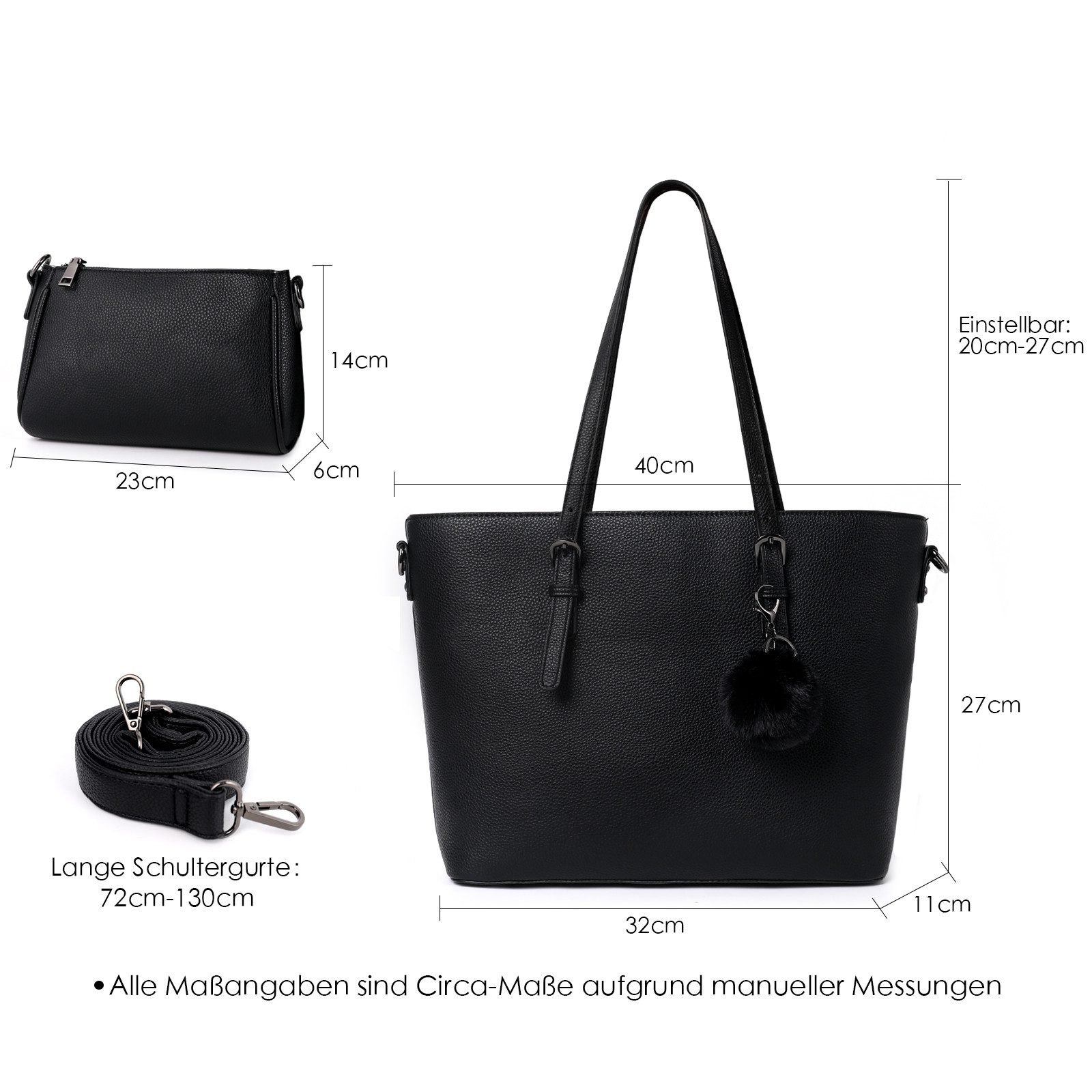 TAN.TOMI Shopper Damen Handtasche mit Geldbörse und Schlüsselanhänger (Groß Damen Handtasche), Geschenke für Frauen in schlichter Optik