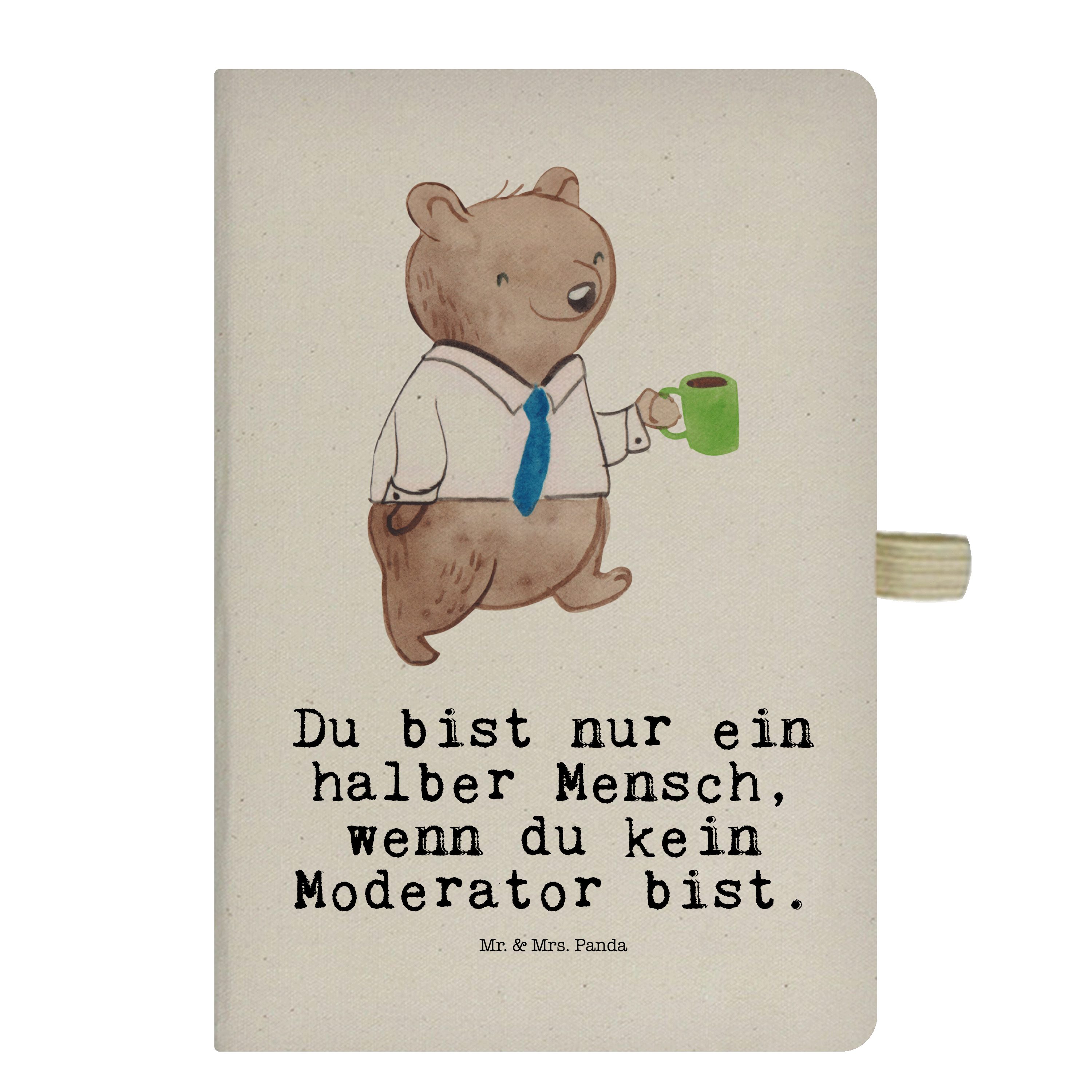 Mr. & Mrs. Panda Notizbuch Moderator mit Herz - Transparent - Geschenk, Skizzenbuch, Notizheft, Mr. & Mrs. Panda