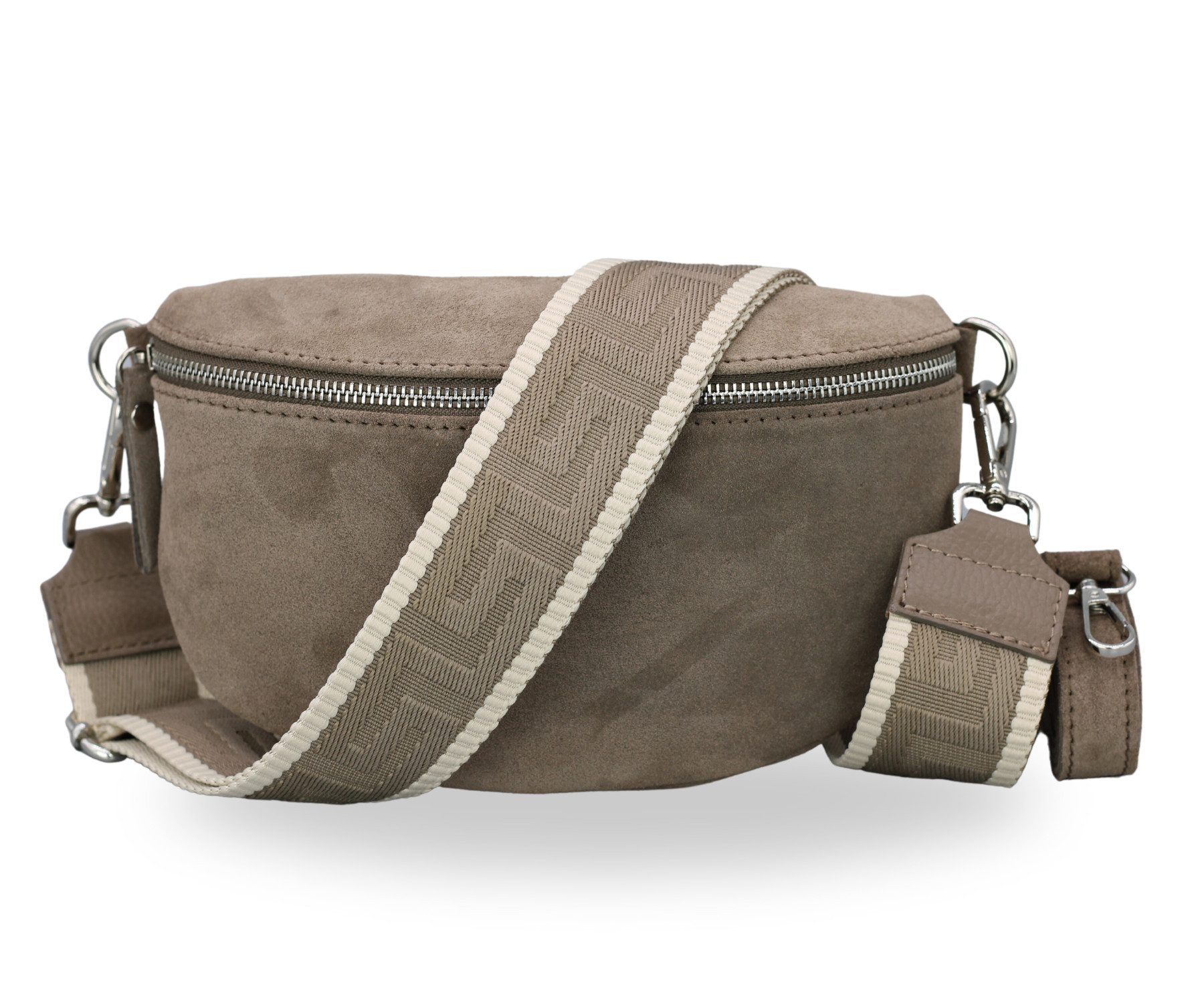 BRISE TASCHE Schultertasche SAHEL SUEDE Bauchtasche Damen Echtes Wildleder, Umhängetasche, Medium Größe, mit extra gemustertem Gürtel