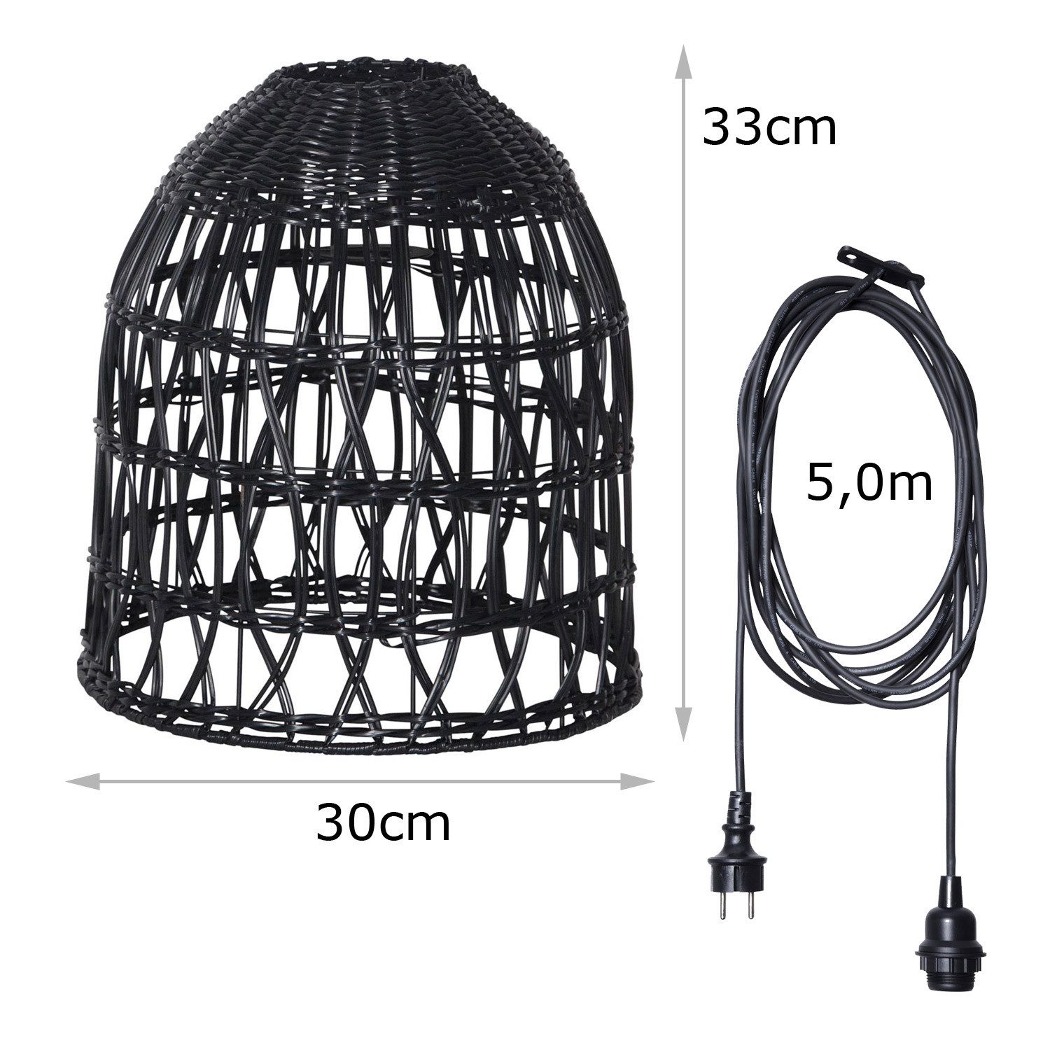 MARELIDA Hängeleuchte Lampenschirm BELL Rattanstil outdoor mit E27 Fassung 33cm wetterfest