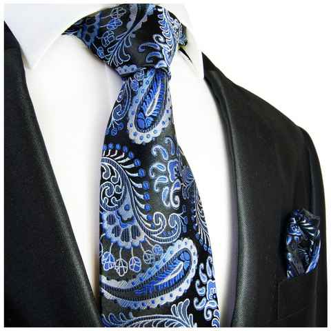 Paul Malone Krawatte Herren Seidenkrawatte mit Tuch paisley brokat Hochzeit 100% Seide (Set, 2-St., Krawatte mit Einstecktuch) Schmal (6cm), blau 551