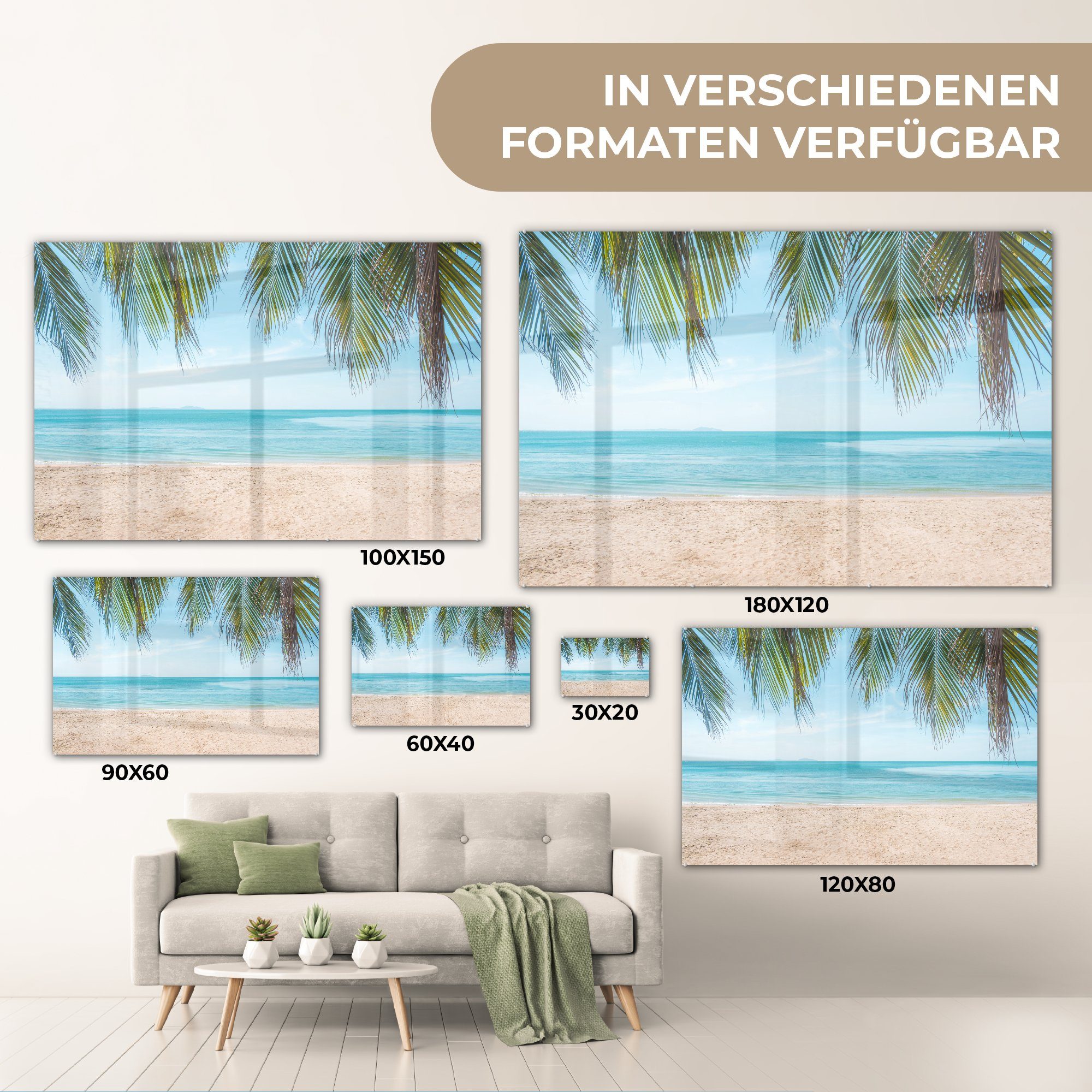 Tropisch, (1 MuchoWow Wohnzimmer Palmblatt Palmenblatt Strand - St), & Acrylglasbild Acrylglasbilder Schlafzimmer -