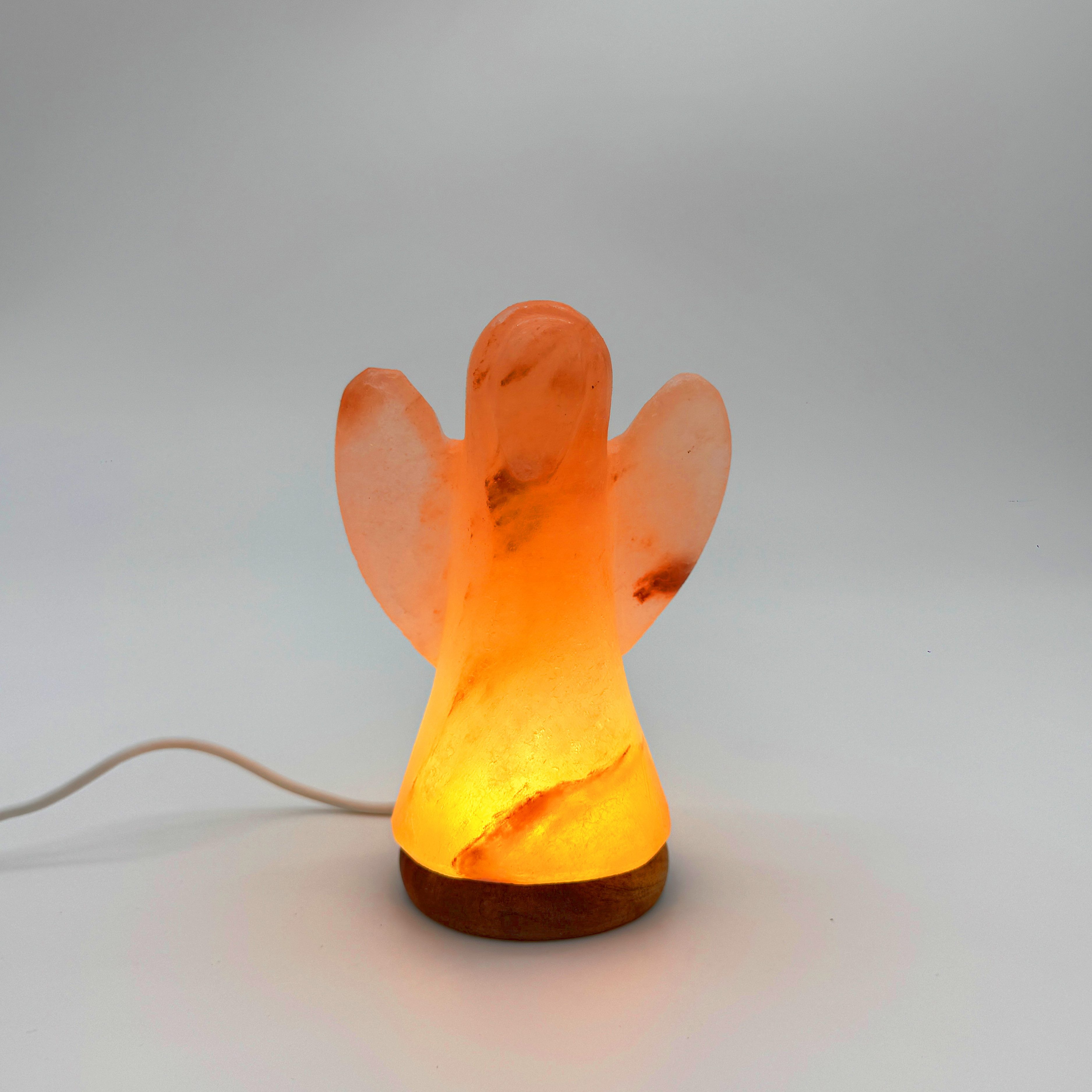 HAF LED Nachttischlampe LED Beleuchtete USB Salzlampe ENGEL Rosa Kristallsalz mit Holzsockel, LED, Rosa, Als Tischlampe für Büro & Schlafzimmer