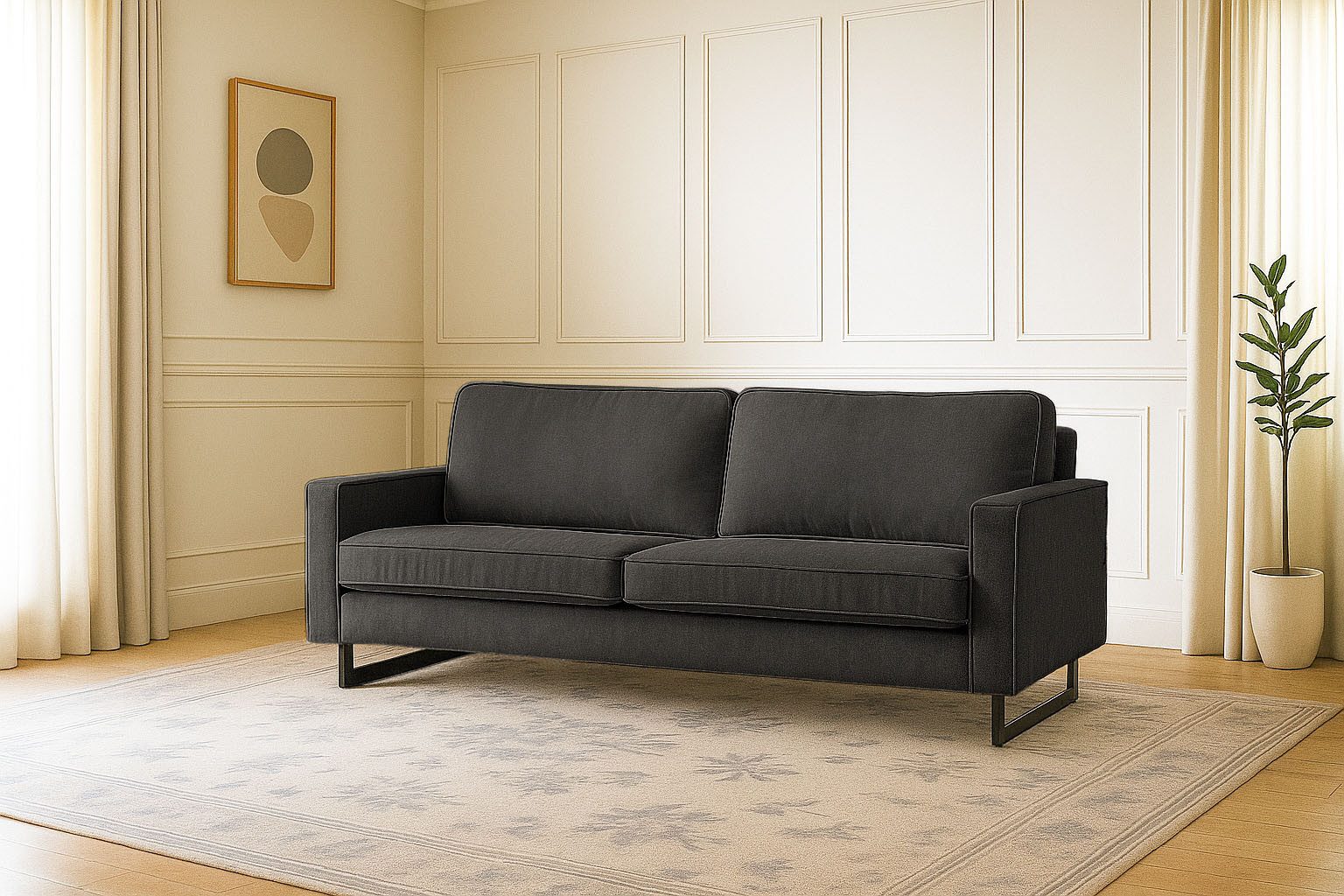 Home affaire 3-Sitzer Pinto, 206 cm, Cord, Chenille, Lederoptik, mit Keder, schwarze Metallfüße, Wellenunterfederung