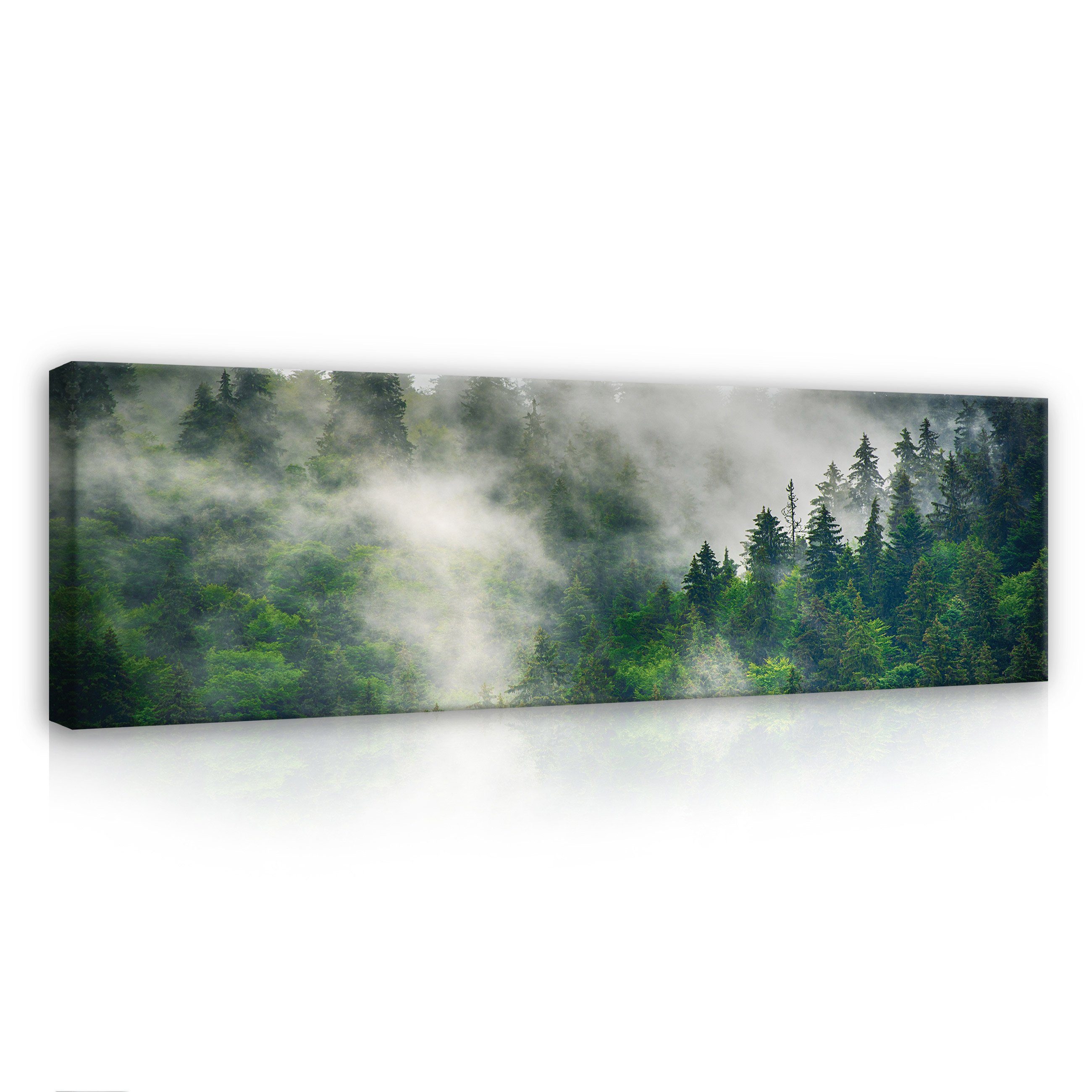 Wallarena Leinwandbild Wald im Nebel Landschaft Wandbild XXL Leinwandbilder Modern 145x45 cm, Natur (Einteilig, 1 St), Leinwandbild Leinwand Bilder Bild Groß Aufhängefertig