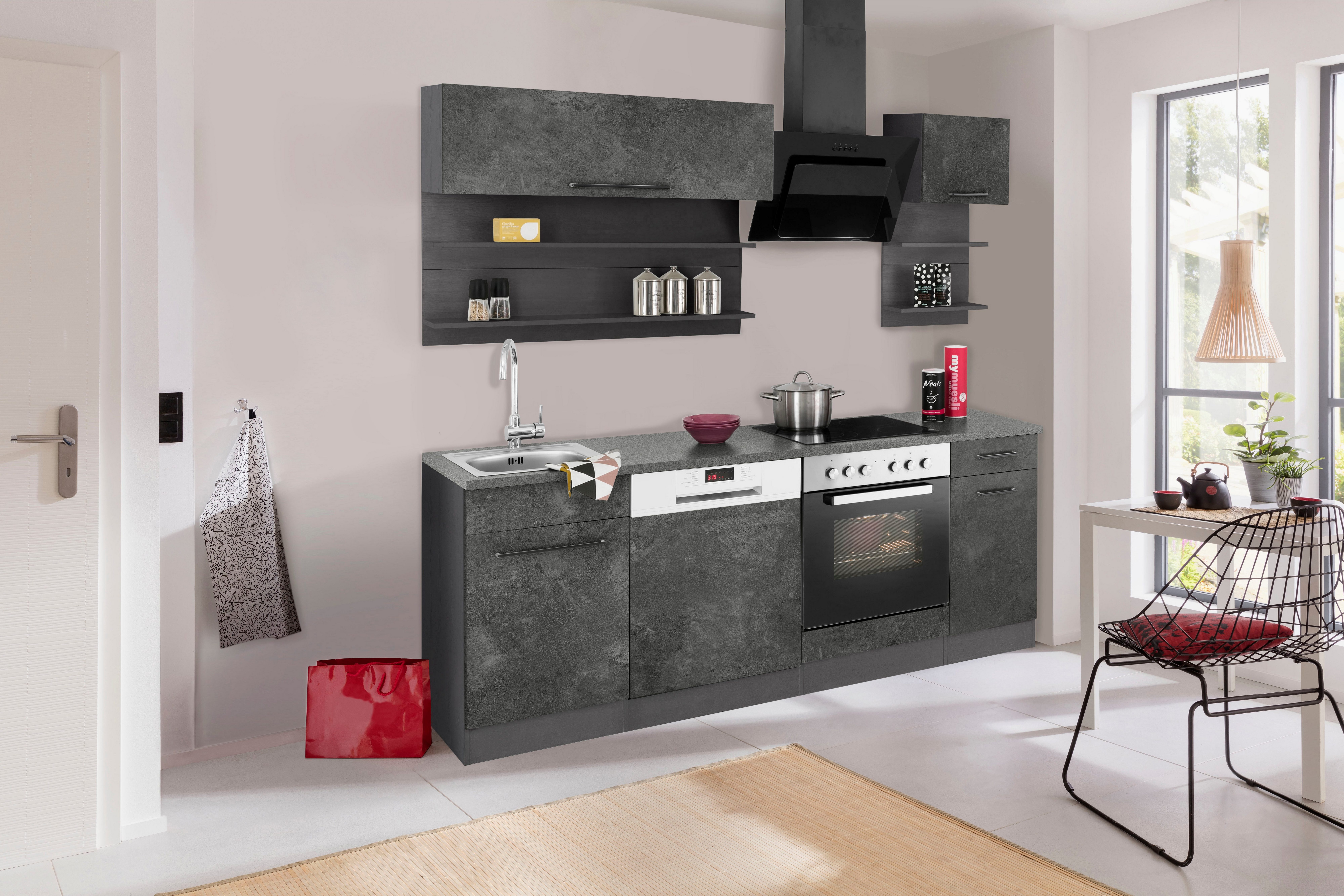 KOCHSTATION Küchenzeile KS-Tulsa, ohne E-Geräte, Breite 210 cm, schwarze Me günstig online kaufen