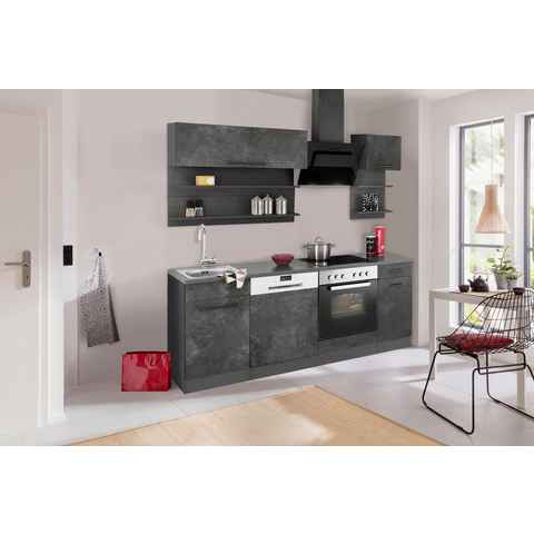 HELD MÖBEL Küchenzeile Tulsa, ohne E-Geräte, Breite 210 cm, schwarze Metallgriffe, MDF Fronten