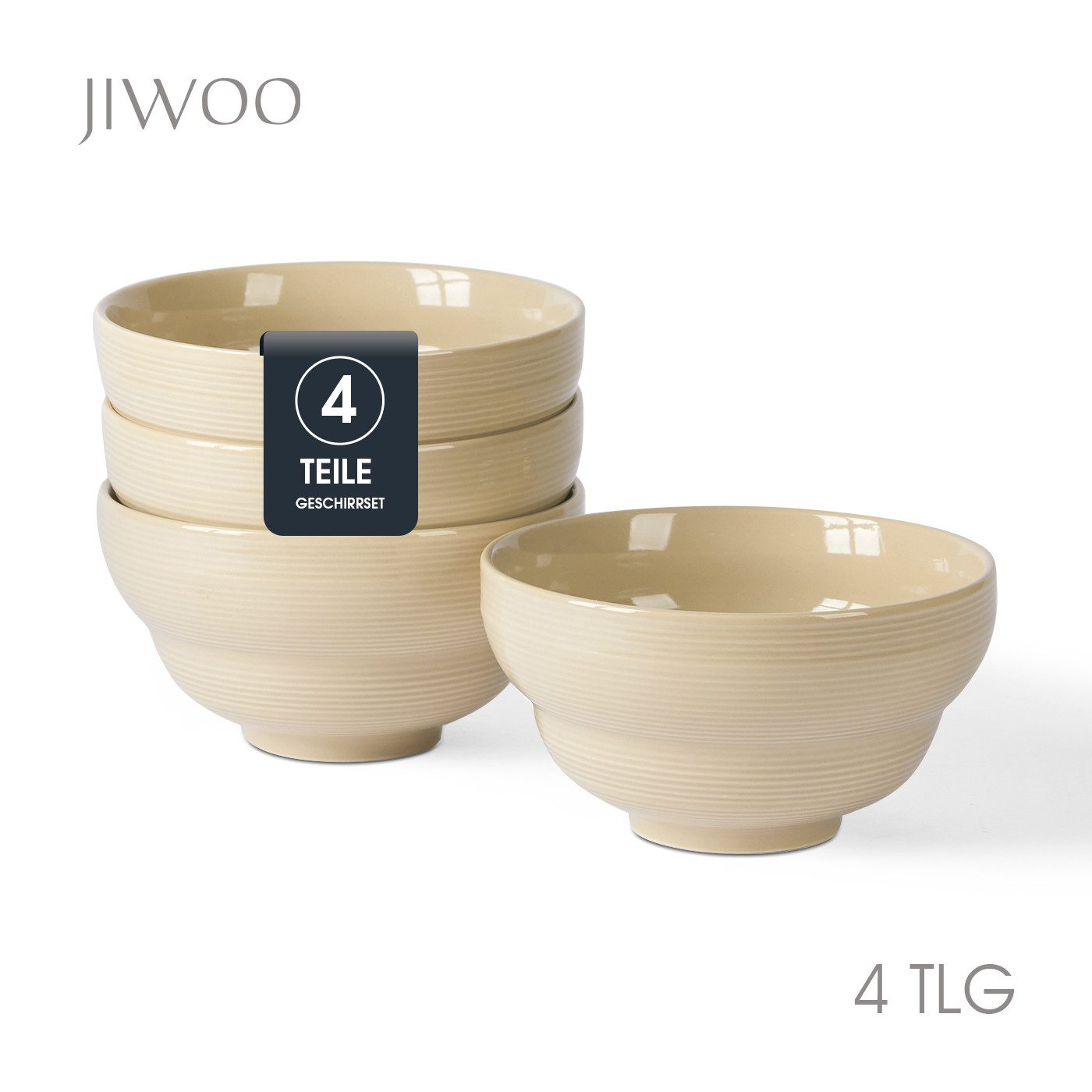 JIWOO Salatschüssel 4er Ø13.5cm, Müslischüssel Suppenschüssel Dessertschale Obstschale, Keramik, (Schüsselset, 4-tlg), Hochwertiges Schüsseln Braun Mikrowellen und spülmaschinenfest Ø15,2cm