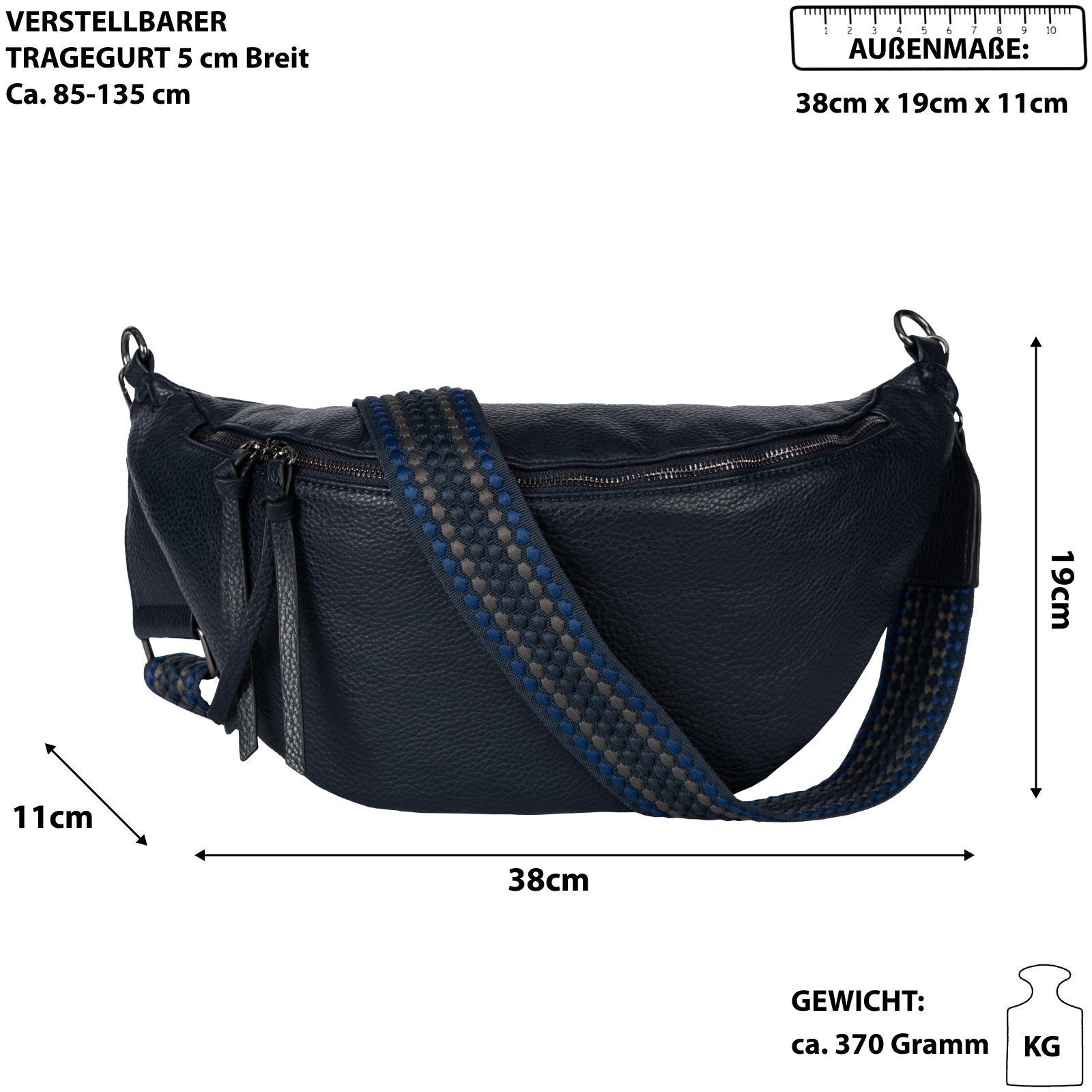 EAAKIE Gürteltasche Bauchtasche Umhängetasche Kunstleder Umhängetasche Crossbody-Bag als CrossOver, Italy-D, Schultertasche, Hüfttasche D.BLUE tragbar