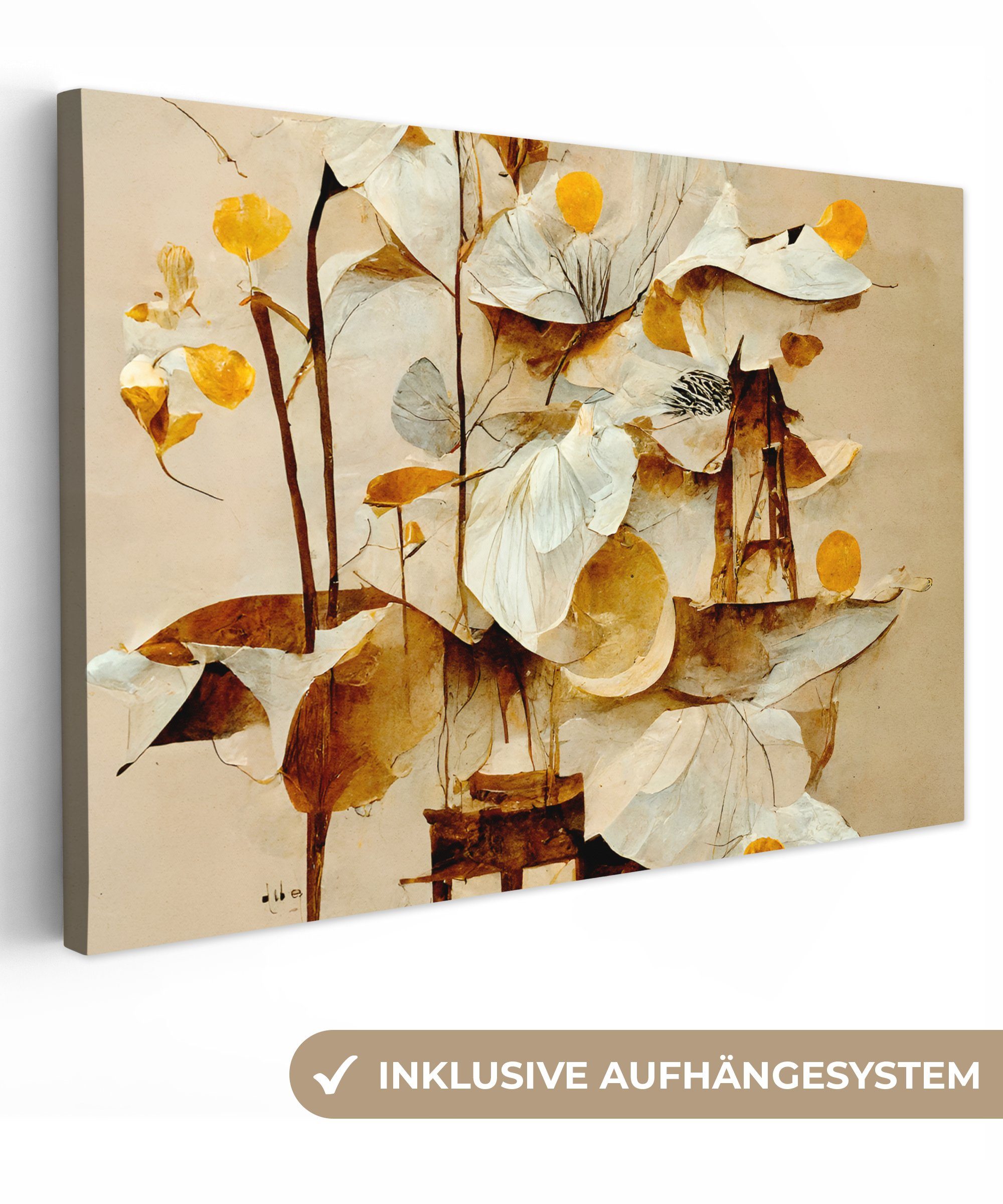 Leinwandbild Blumen - Weiß - Pflanzen - Vintage