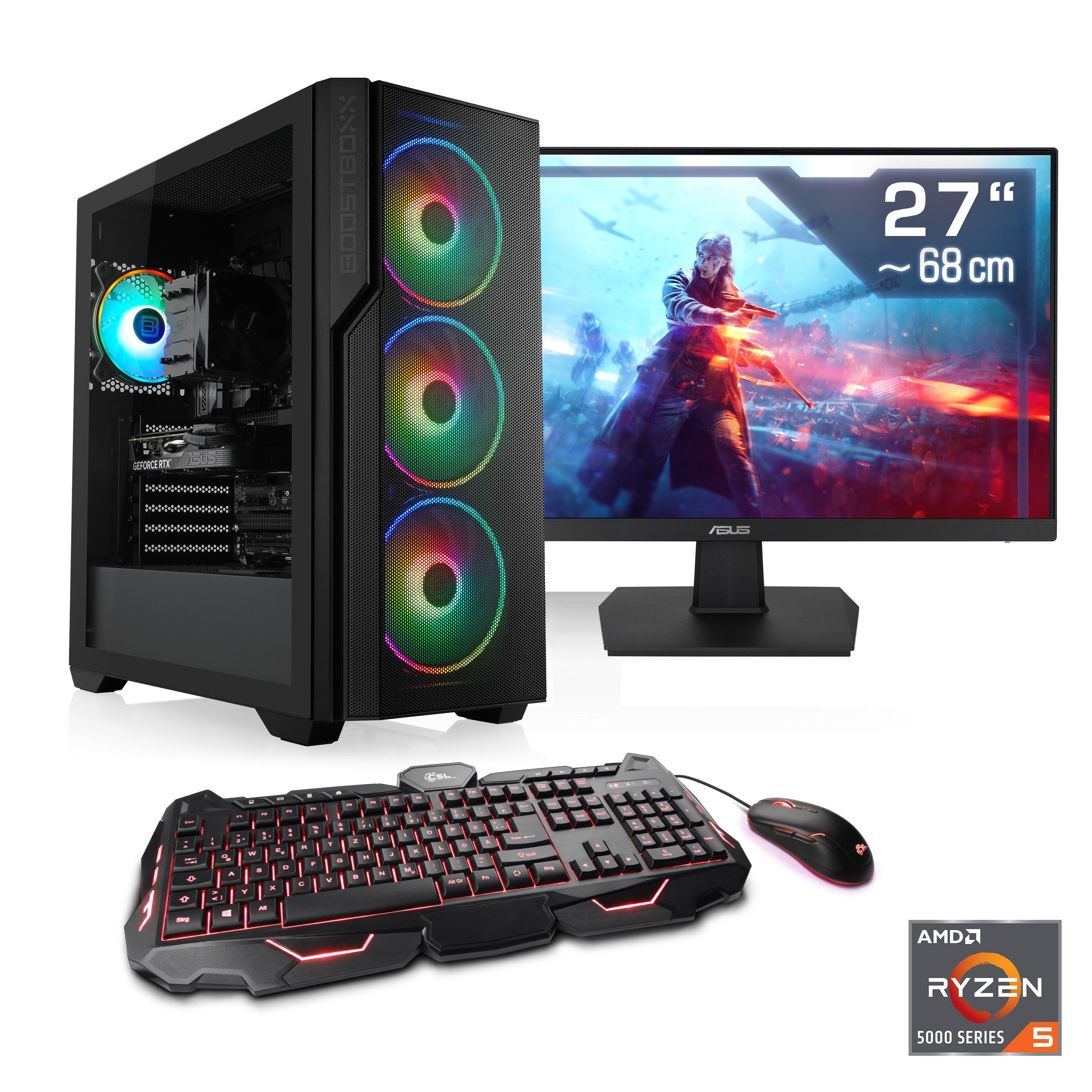 CSL Levitas V29200 Gaming-PC-Komplettsystem (27", AMD Ryzen 5 5500, GeForce RTX 4060, 32 GB RAM, 1000 GB SSD)