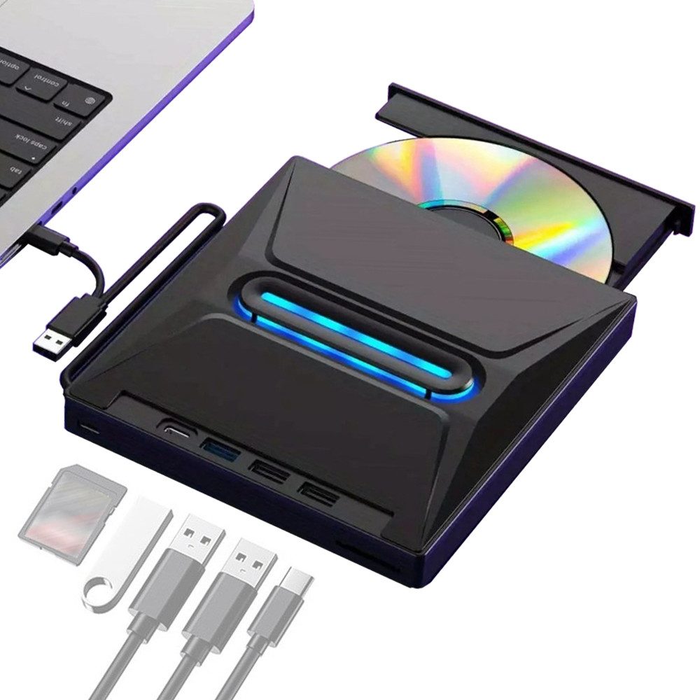 PRIISF Laptop-Dockingstation Externes CD DVD RW Laufwerk Brenner SD Kartenleser USB3.0 Port Adapter, (Typ-C 5in1 Slim External CD/DVD ROM Rewriter Writer Reader Portable, DVD 8x/CD 24x, externe), for PC Laptop Desktop MacBook Mac Windows 7/8.1/10 Linux OS