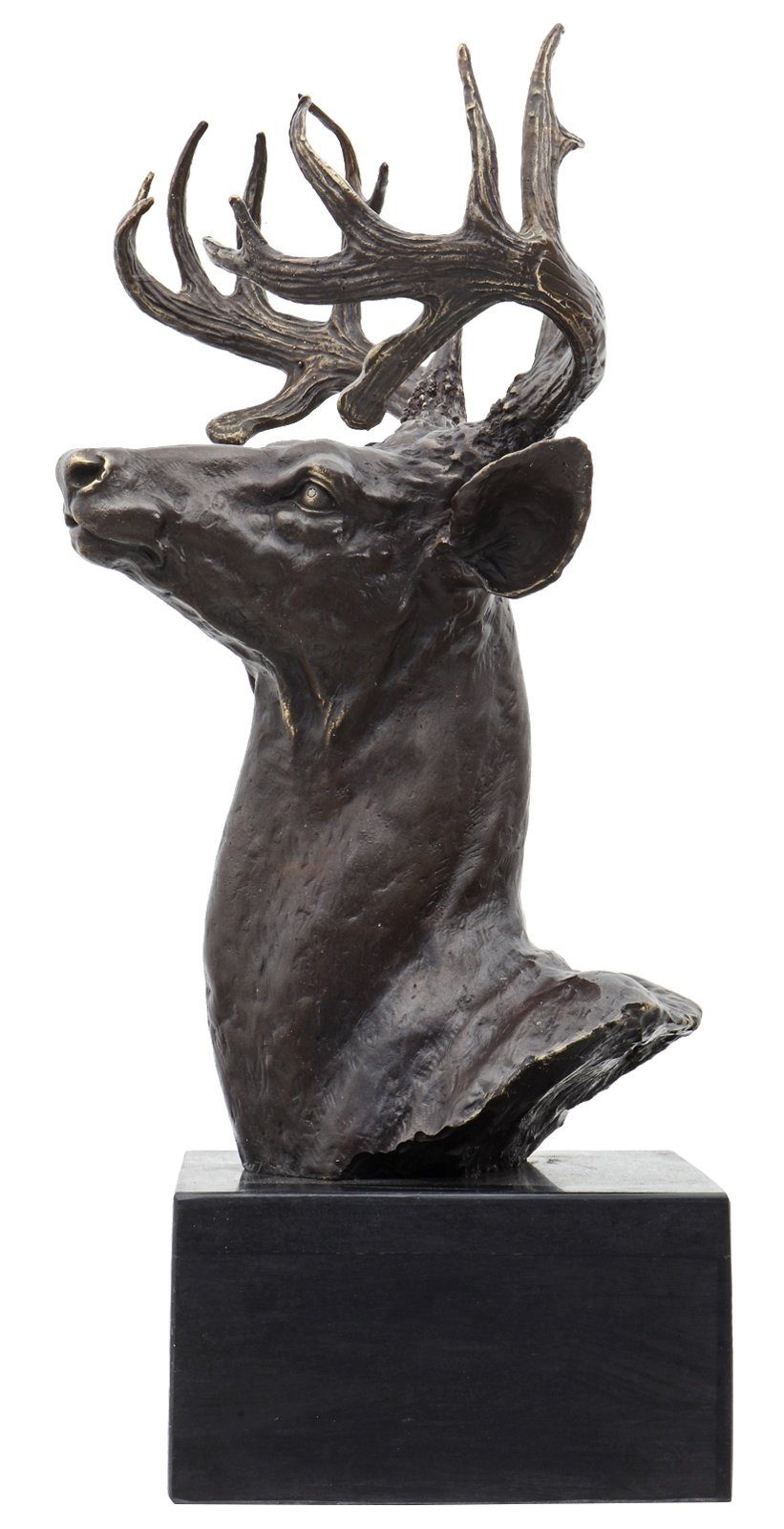 Dekoobjekt Bronzeskulptur Hirsch Kopf im Antik-Stil Bronze Figur Statue 50cm
